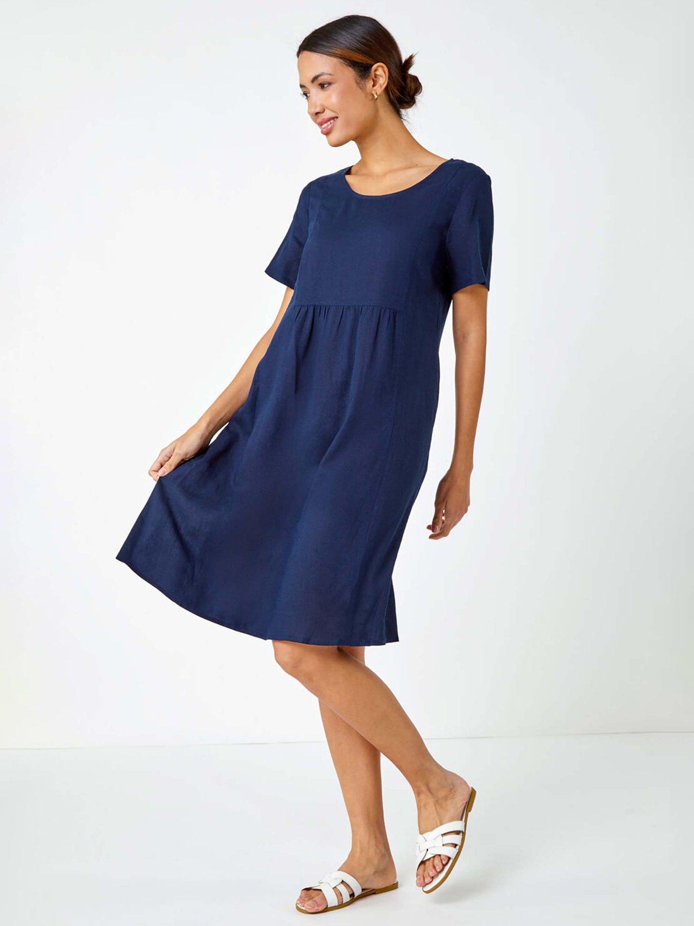Flattering Cotton Dress Women with Relaxed Sleeves & Hidden Pockets