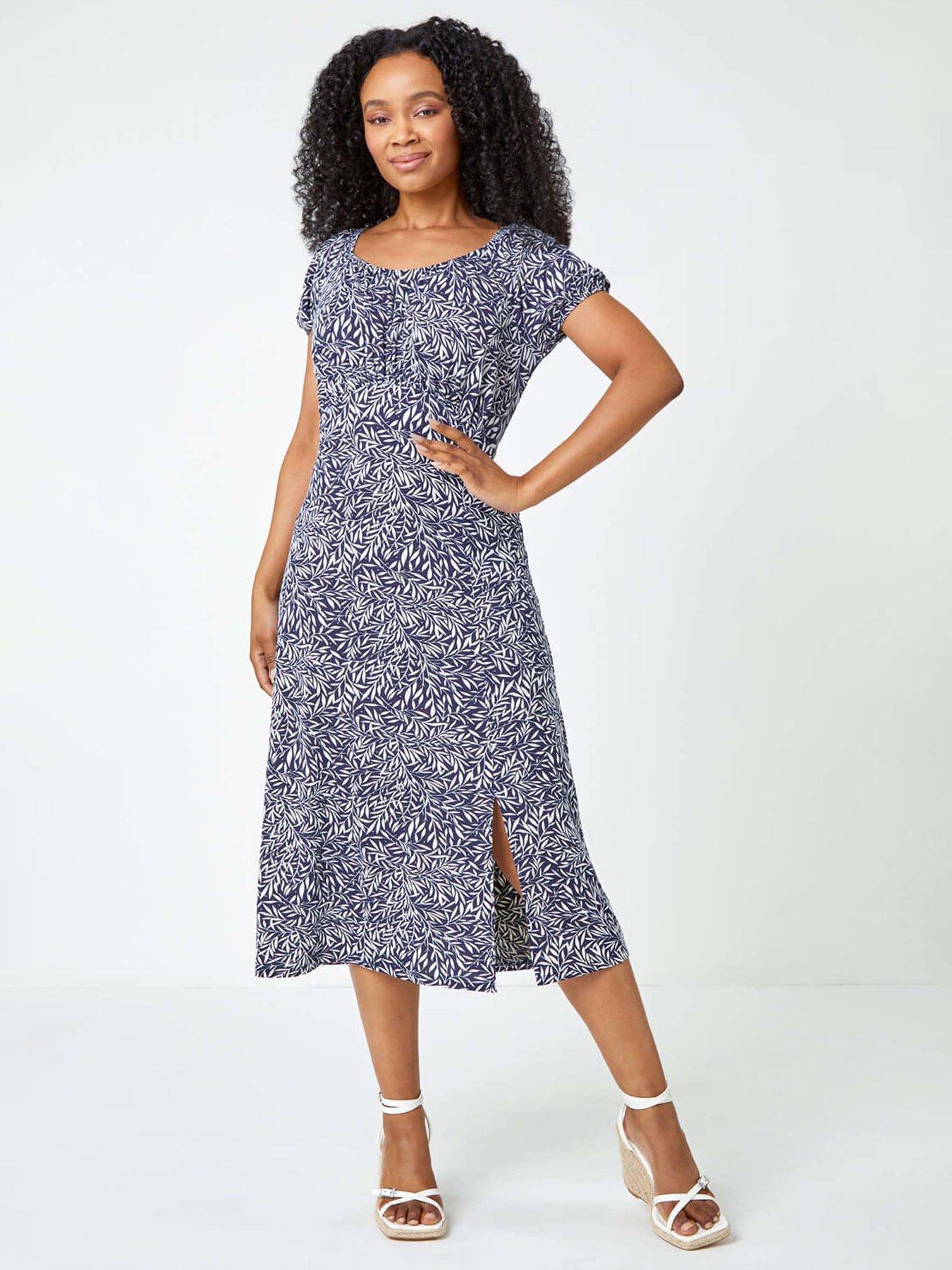 undefined Petite Leaf Print Midi Stretch Dress