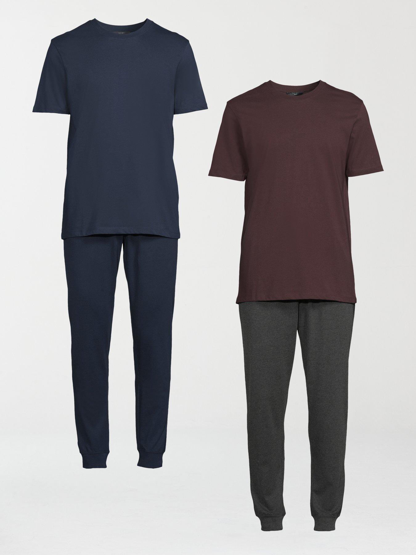 Very Man 2 Pack Short Sleeve T-Shirt And Jogger Pj Set - Charcoal/Navy/Burgundy - Multi