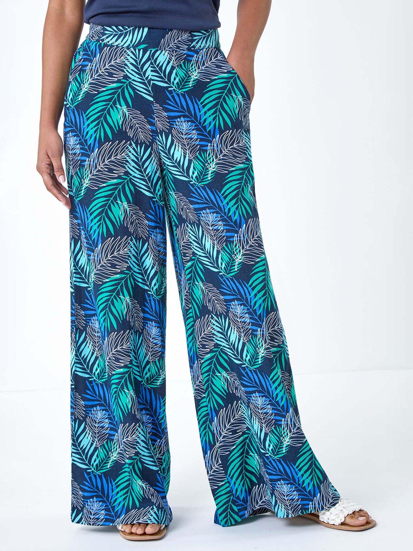 undefined Leaf Linen Blend Wide Leg Trousers