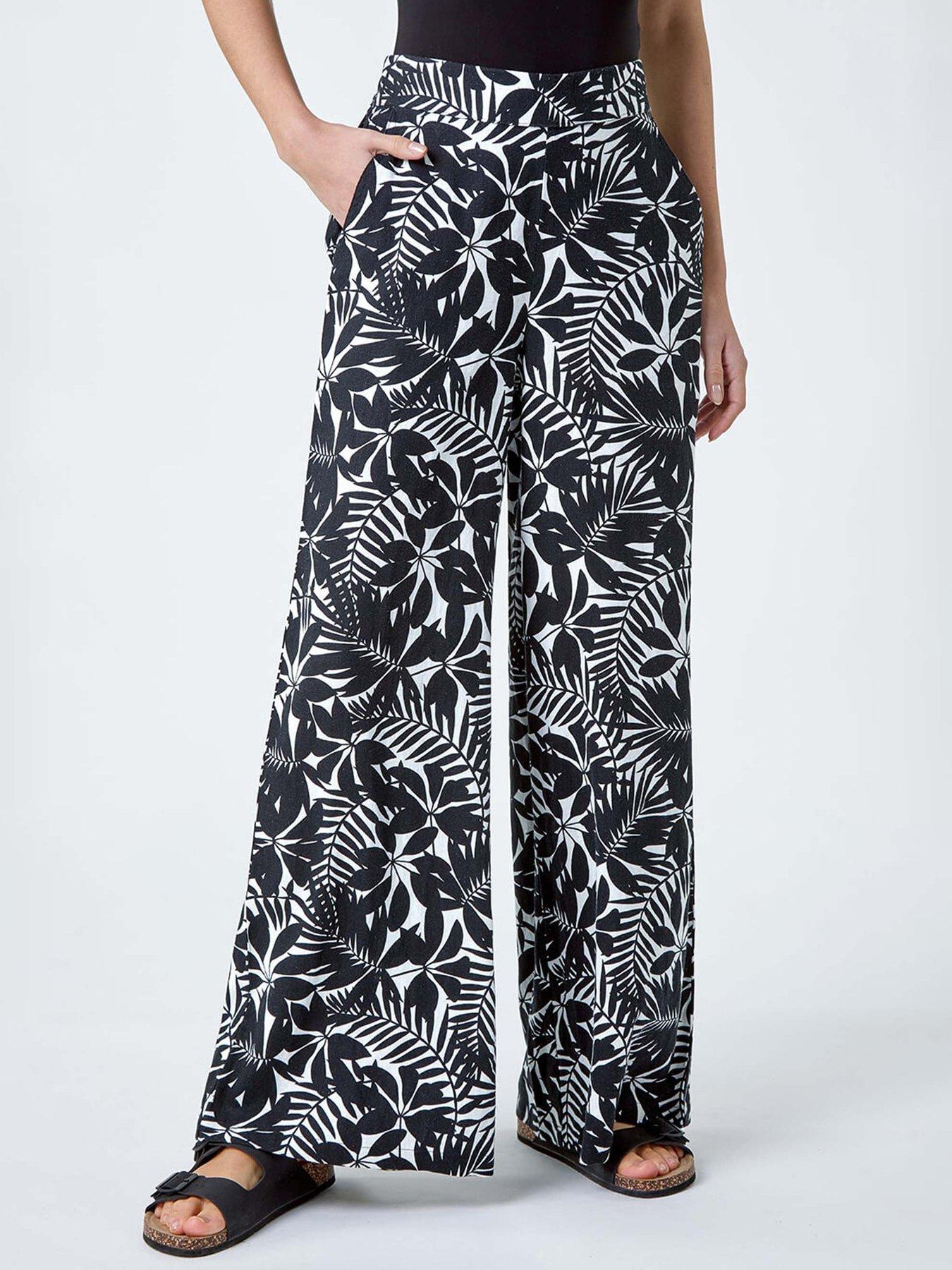undefined Leaf Linen Blend Wide Leg Trousers