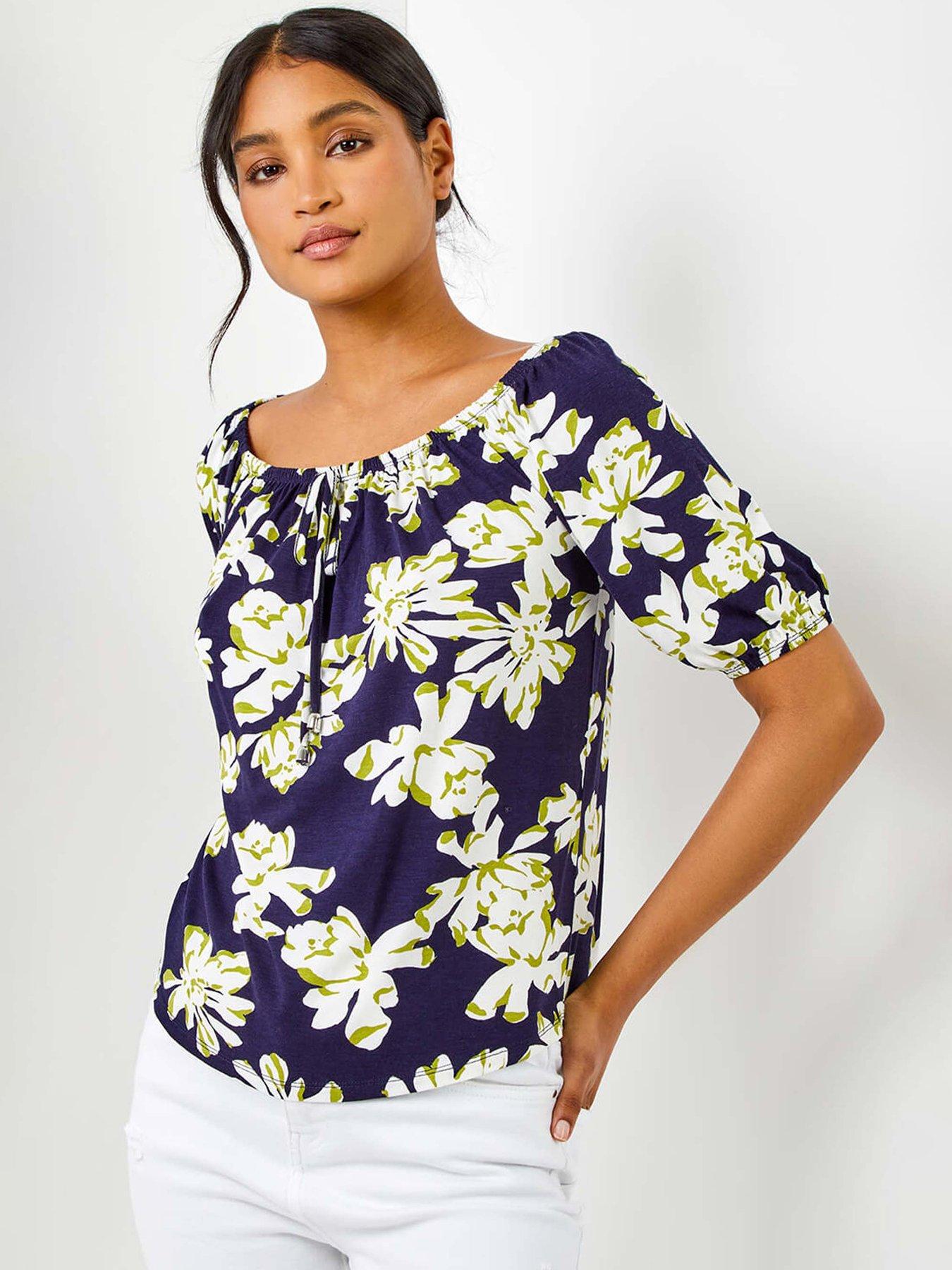 undefined Floral Print Stretch Bardot Top