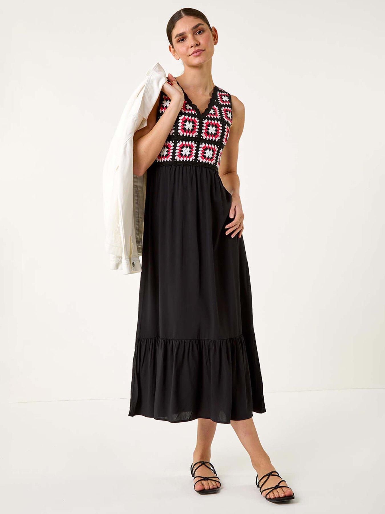 Image of Roman Sleeveless Crochet Fit & Flare Midi Dress