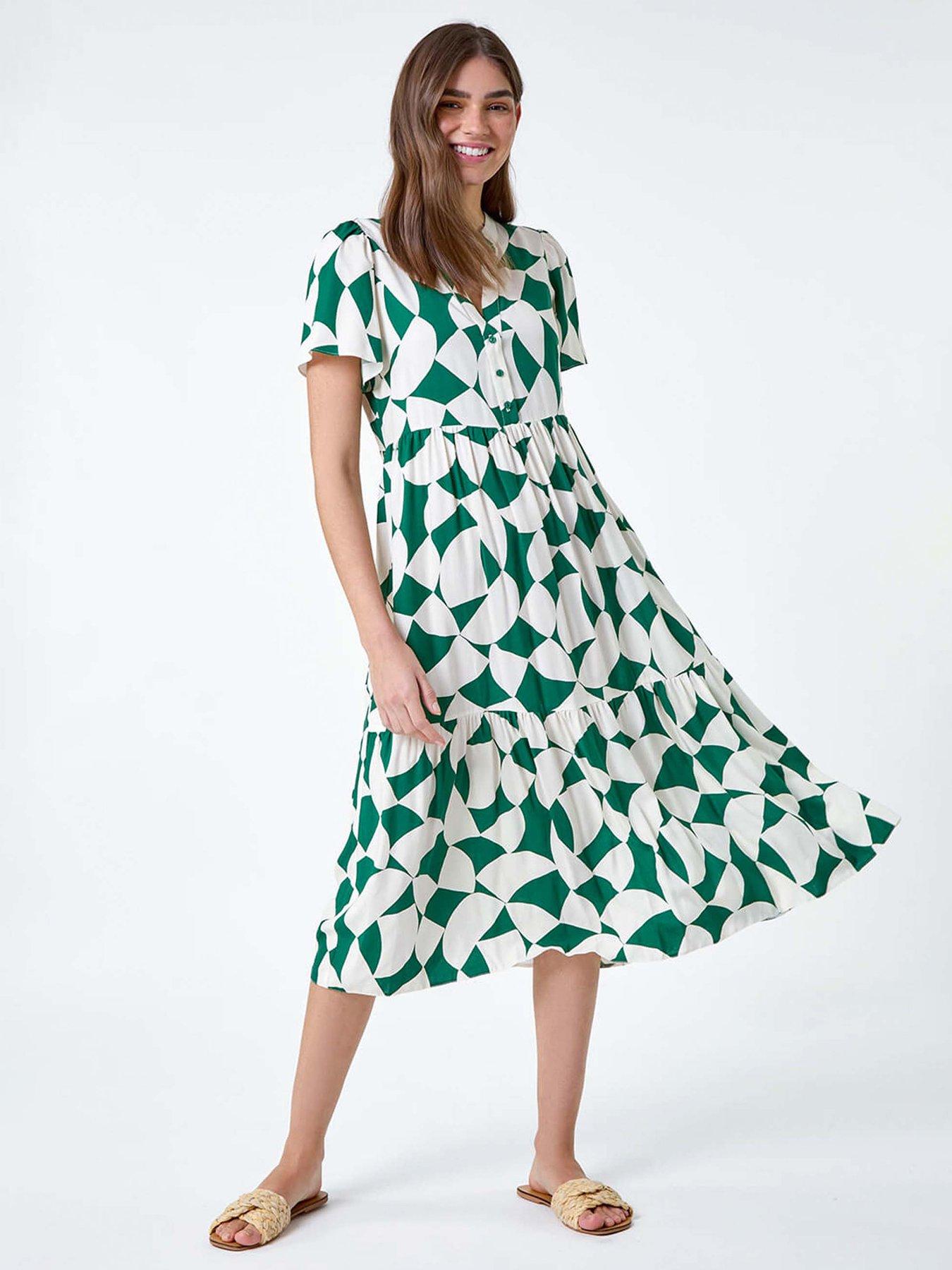 undefined Geometric Print Tiered Midi Dress
