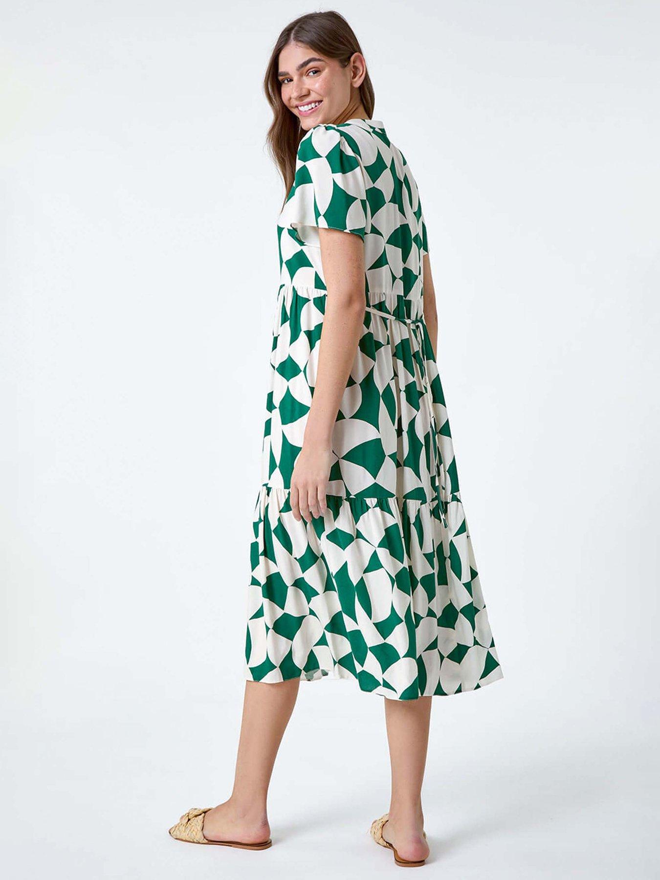 Image 2 of 5 of Roman Geometric Print Tiered Midi Dress