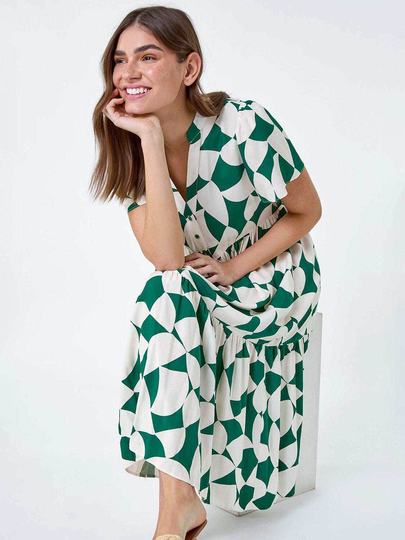 Image 3 of 5 of Roman Geometric Print Tiered Midi Dress