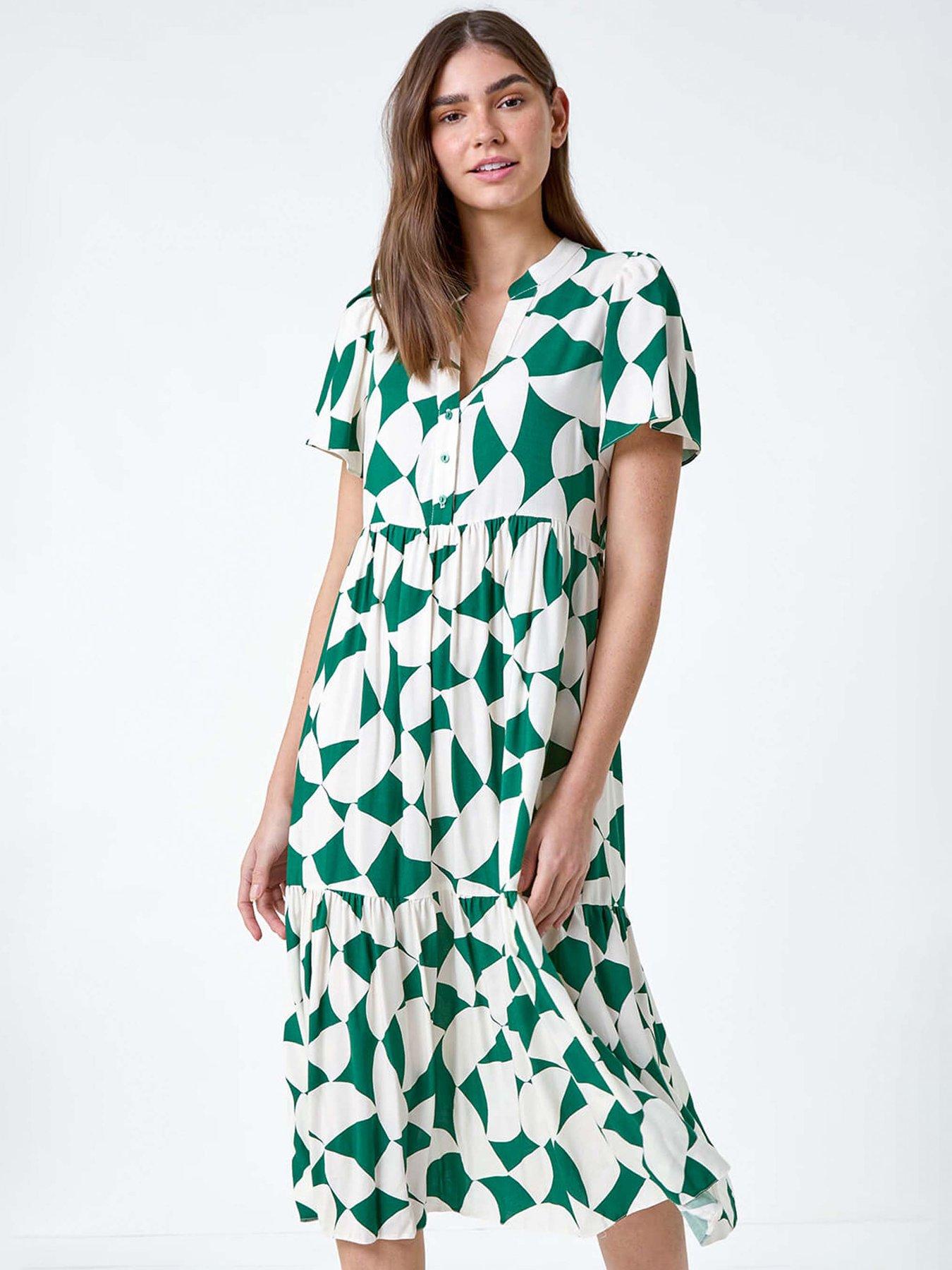 Image 4 of 5 of Roman Geometric Print Tiered Midi Dress