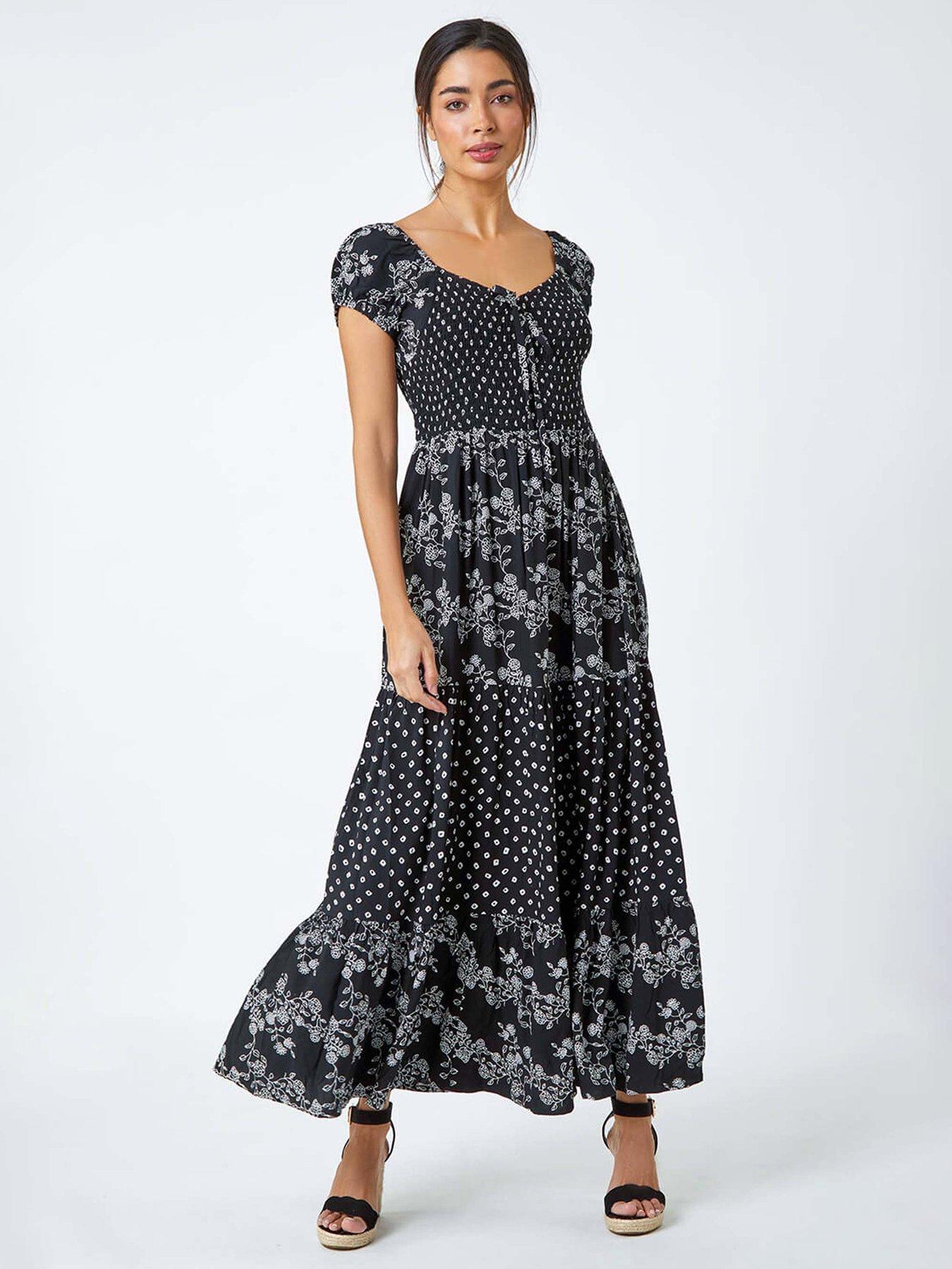 undefined Abstract Tie Detail Tiered Maxi Dress