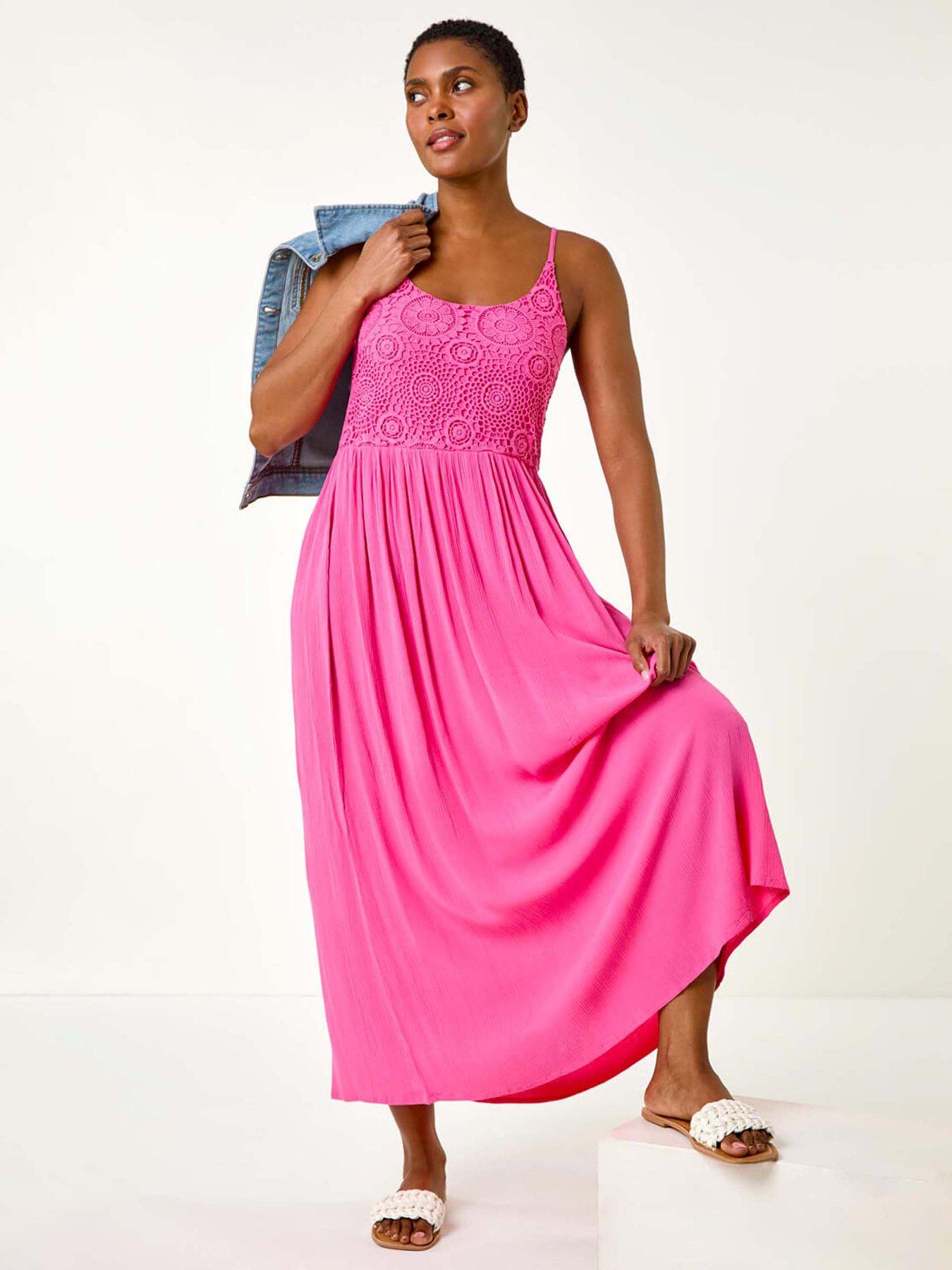 undefined Lace Bodice Shirred Midi Dress