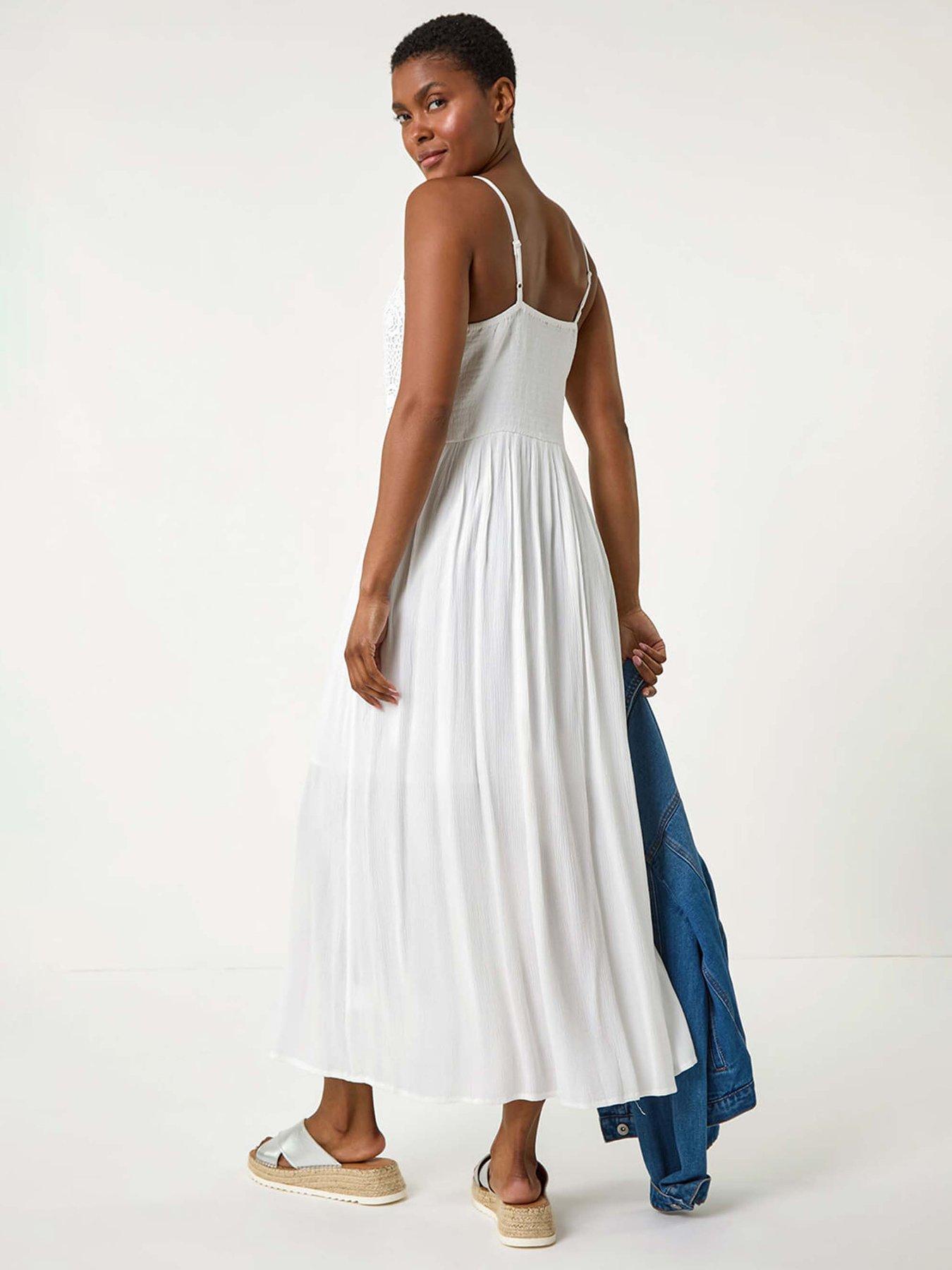 lace split maxi dress Kaleido White Lace Strapless Ruffled Split Maxi Dress – Club L London main image 0