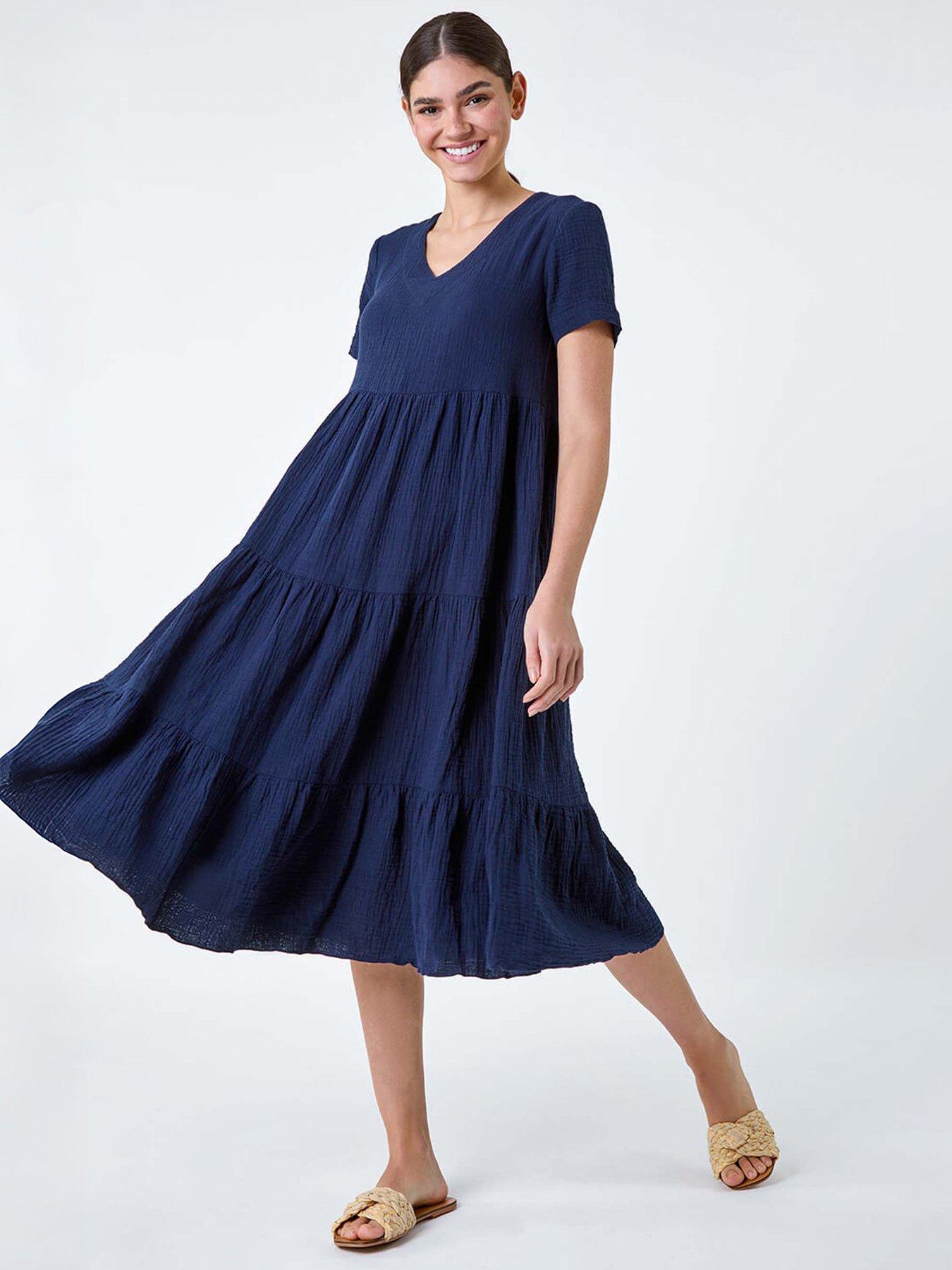 undefined Cotton Textured Tiered Midi Dress