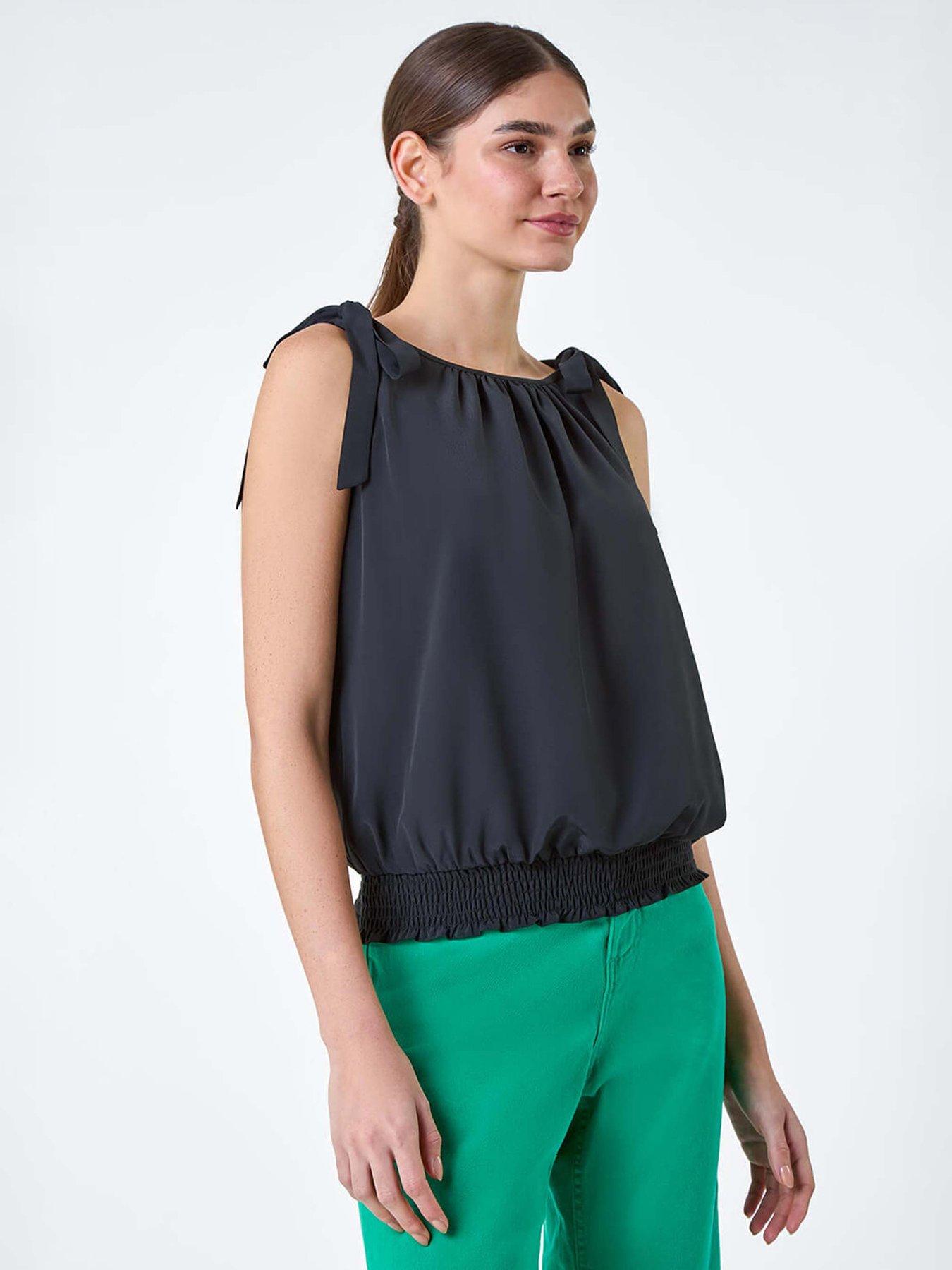 undefined Bow Detail Shirred Hem Top