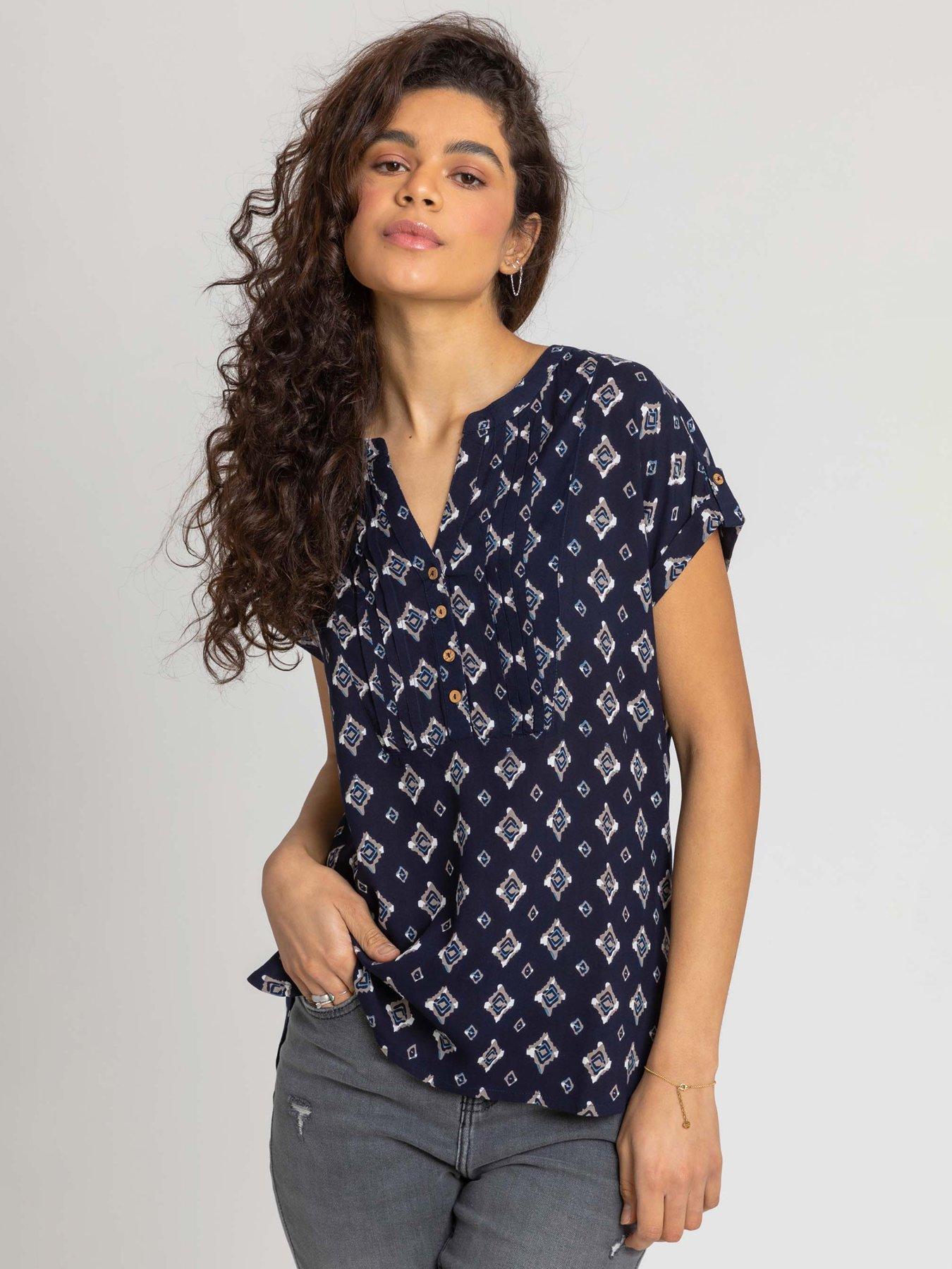 undefined Aztec Print Button V-neck Detail Top