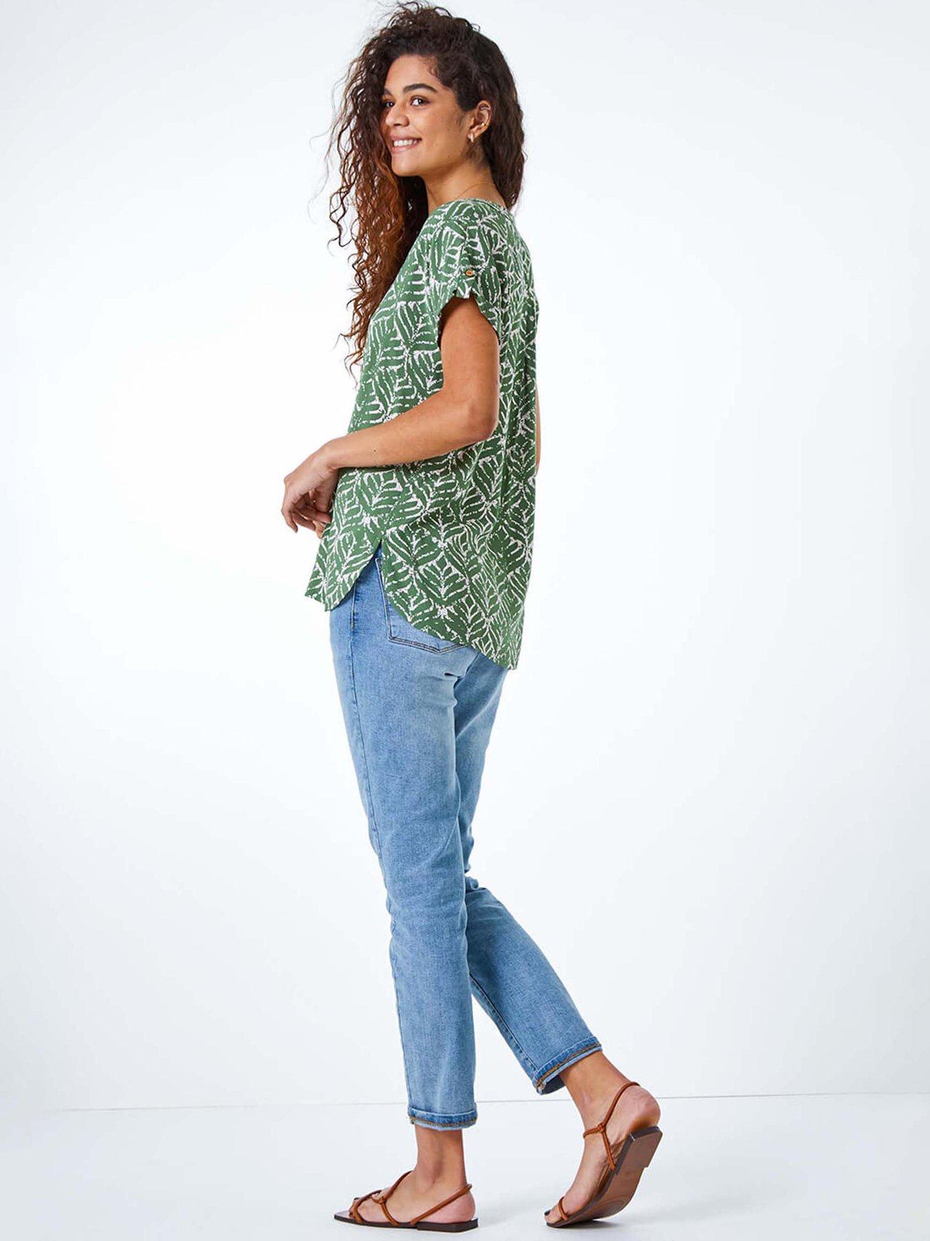 Image 2 of 5 of Roman Abstract Print Button Detail V-neck Top