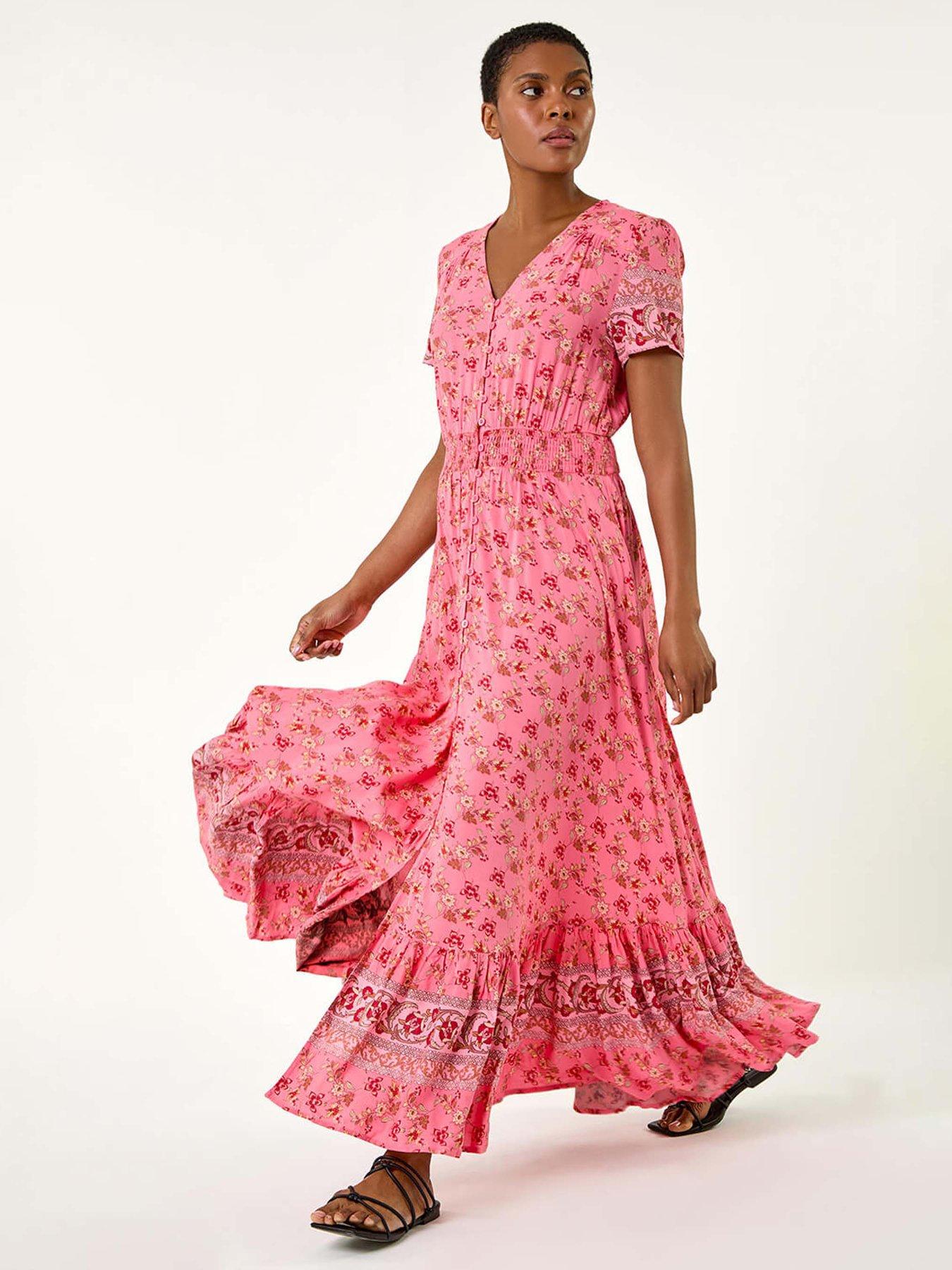 undefined Ditsy Floral Button Detail Maxi Dress