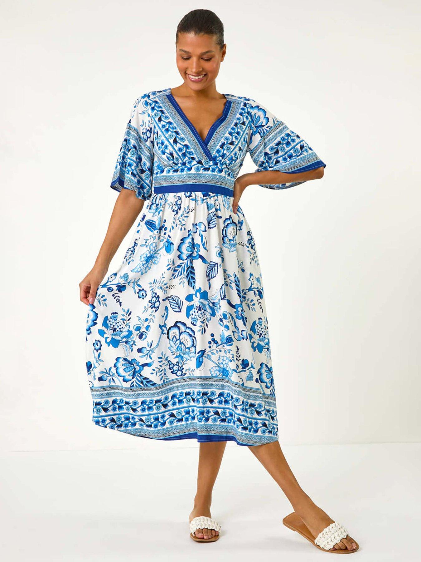 undefined Floral Border Print Pocket Midi Dress