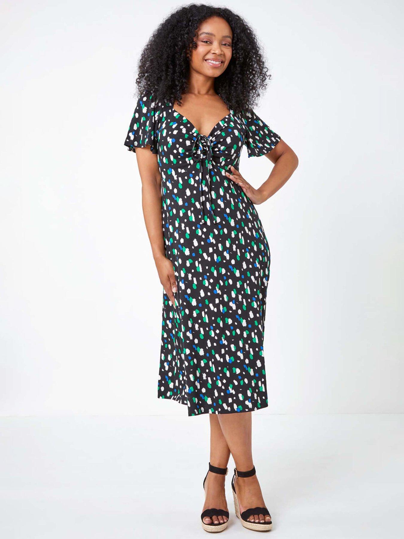 undefined Petite Spot Ruched Stretch Midi Dress