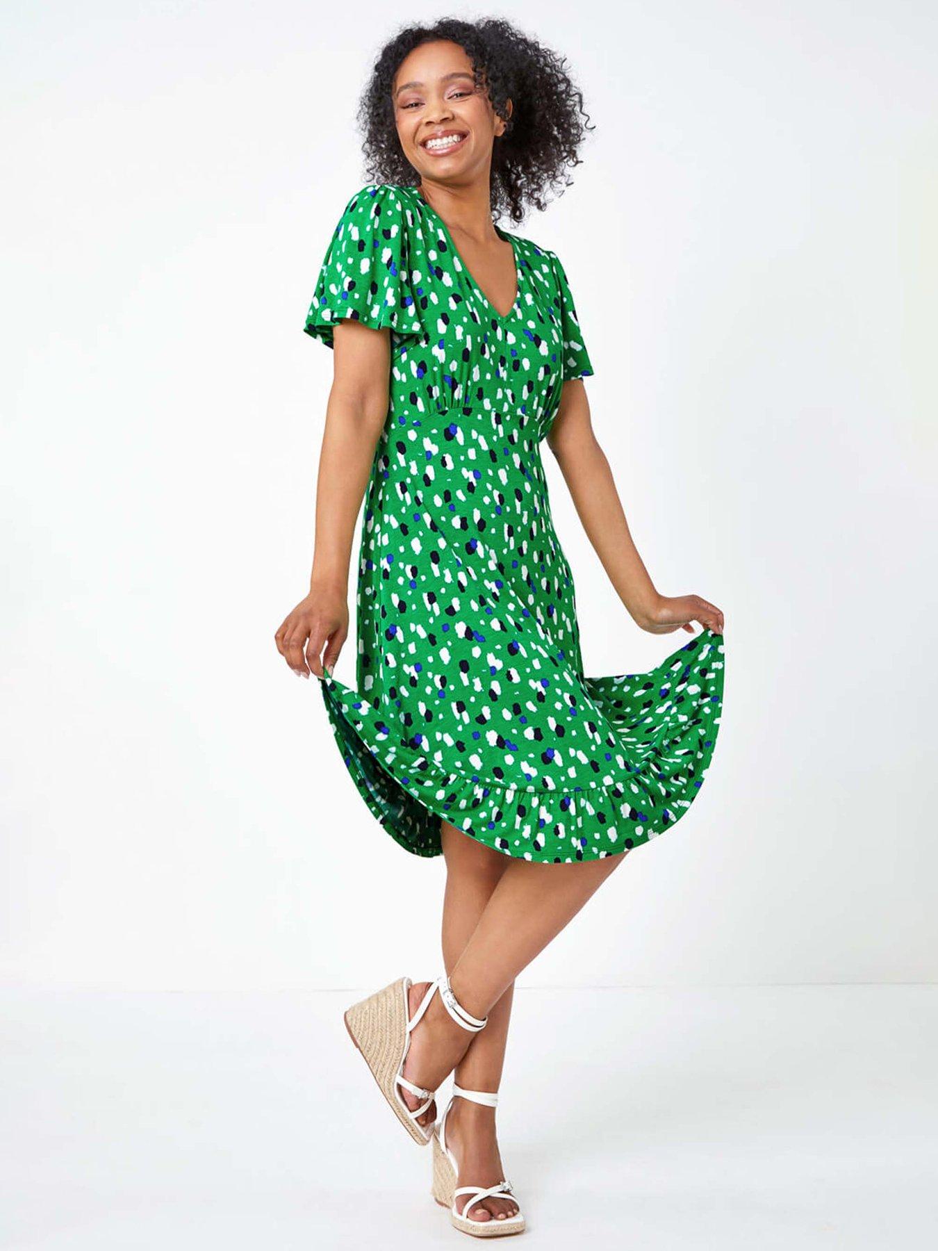 undefined Petite Spot Frill Hem Stretch Skater Dress