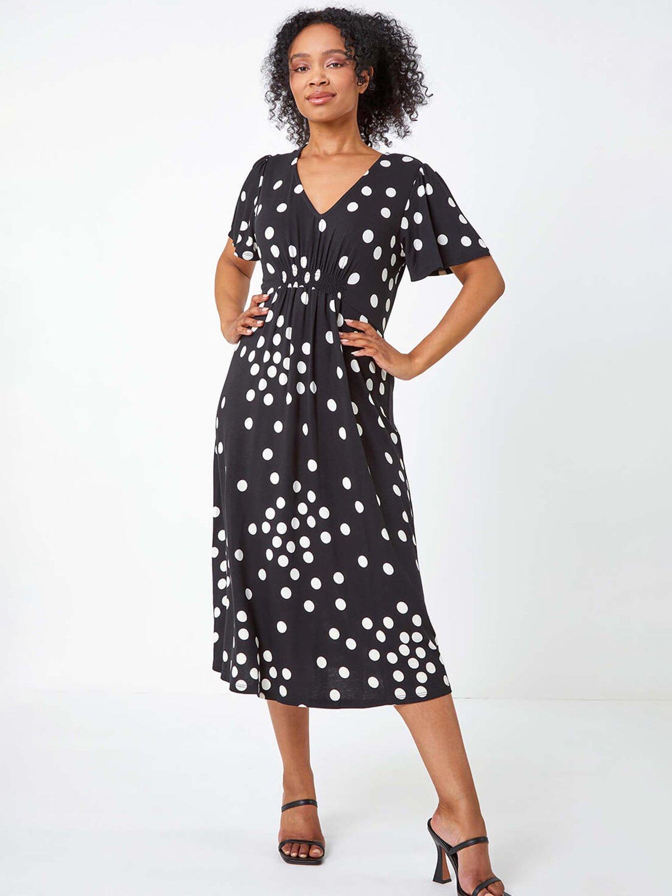 undefined Petite Polka Dot Stretch Midi Dress