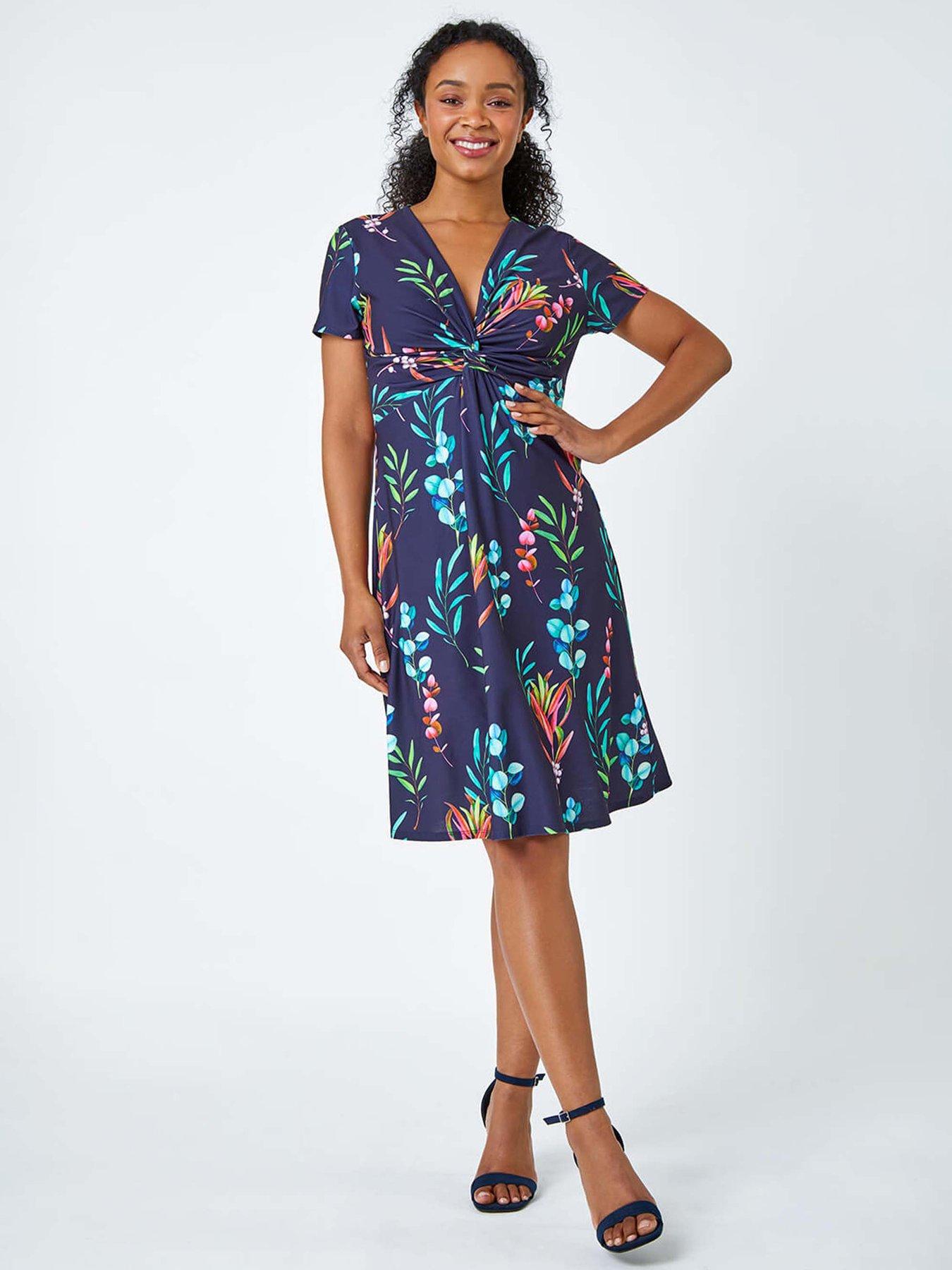 undefined Petite Floral Twist Detail Stretch Dress