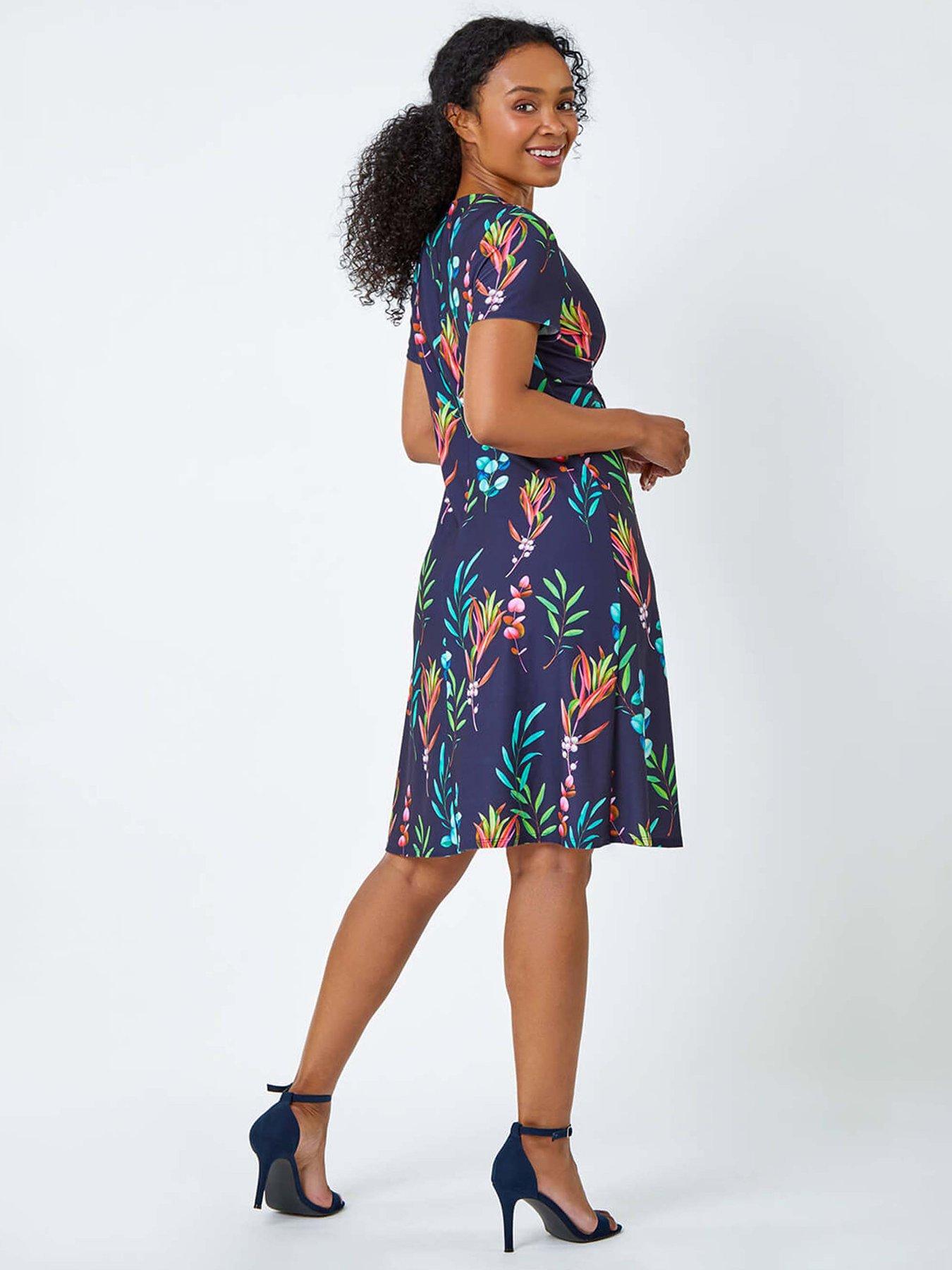 Image 2 of 5 of Roman Petite Floral Twist Detail Stretch Dress