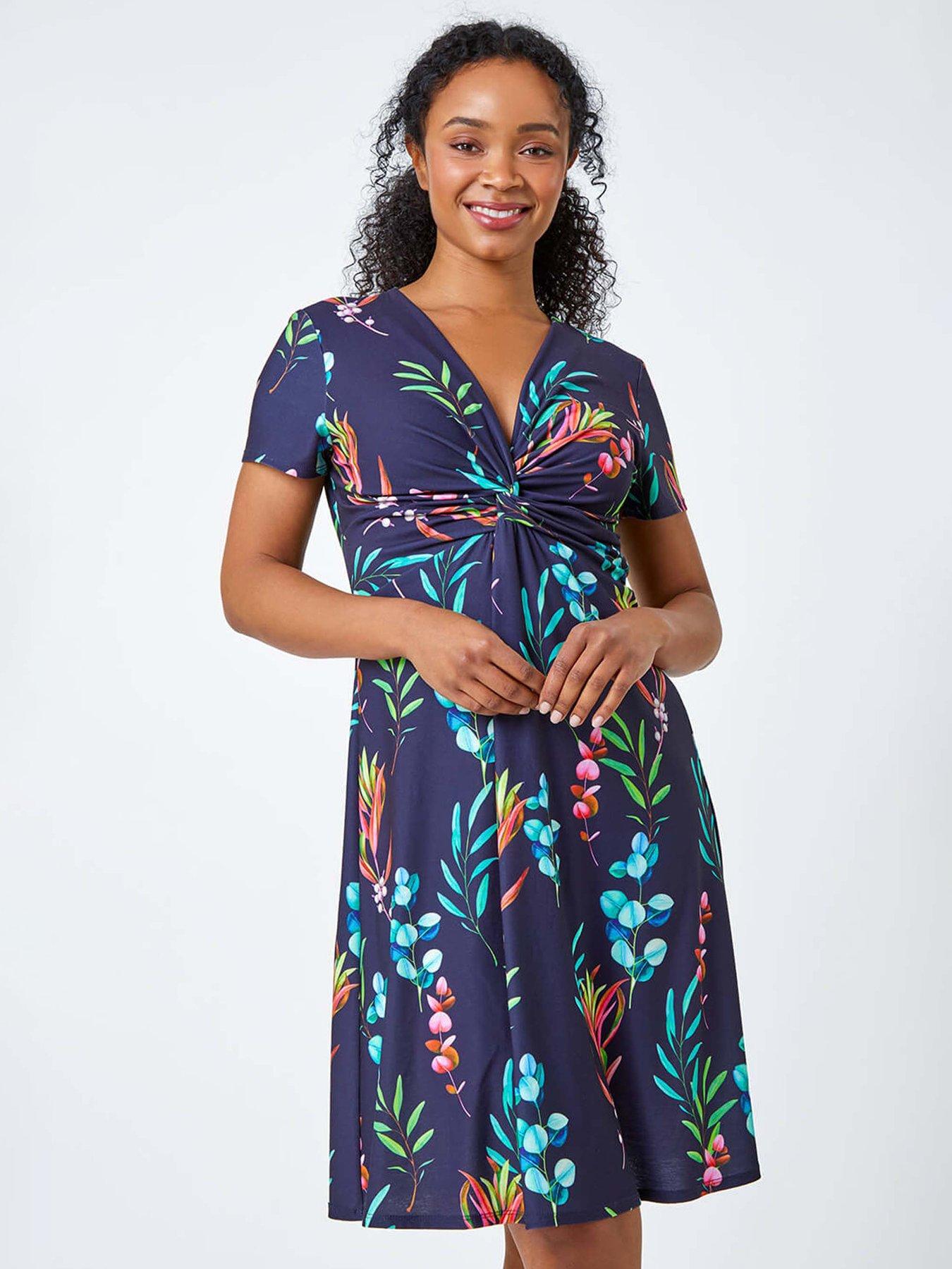 Image 3 of 5 of Roman Petite Floral Twist Detail Stretch Dress