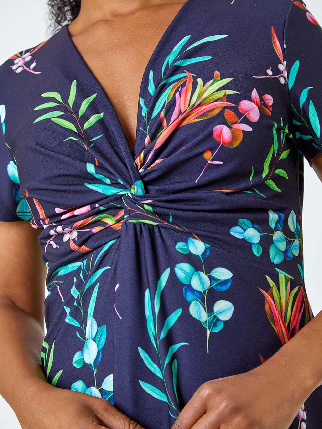 Image 5 of 5 of Roman Petite Floral Twist Detail Stretch Dress