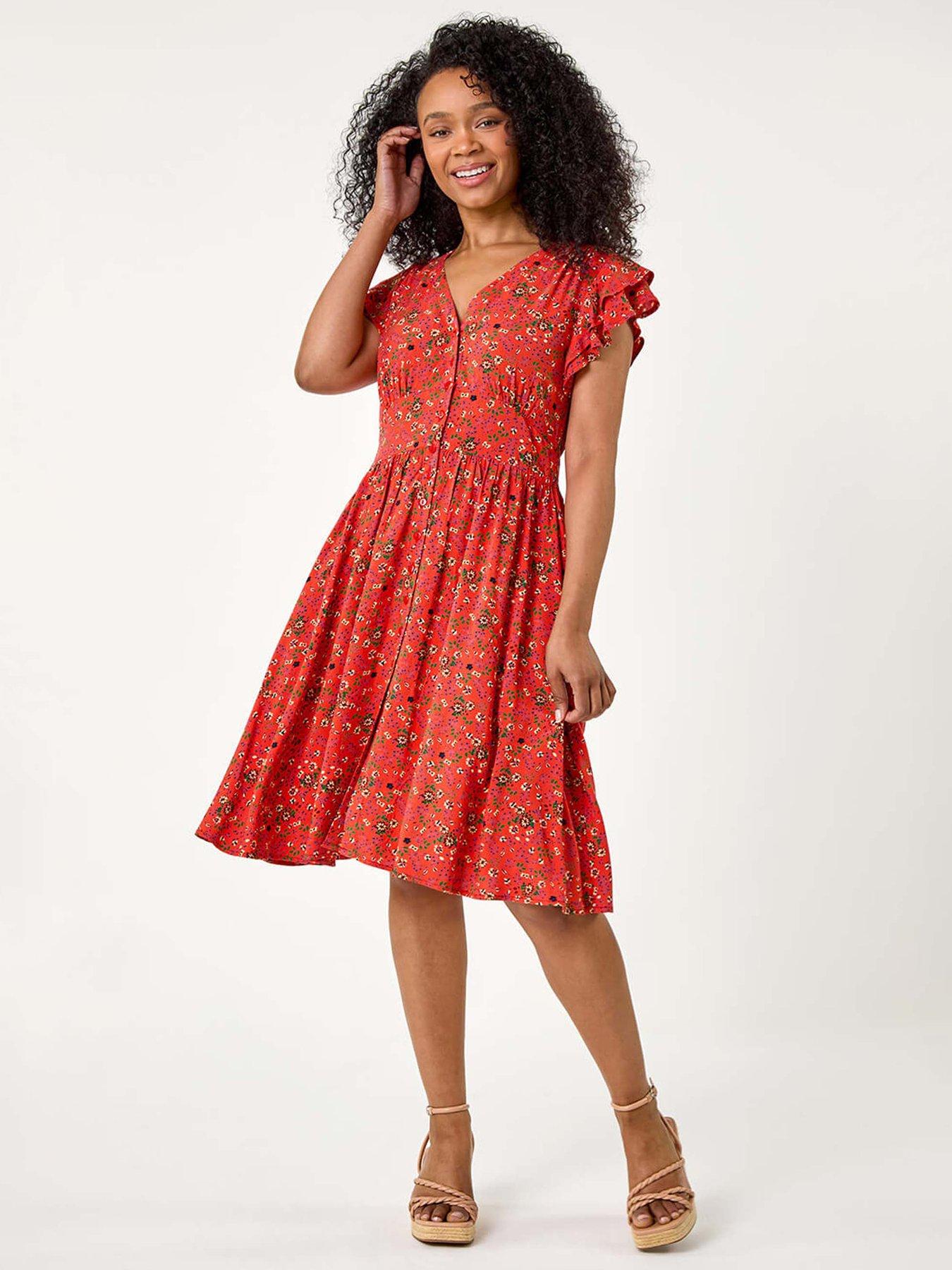 undefined Petite Ditsy Floral Frill Pocket Dress