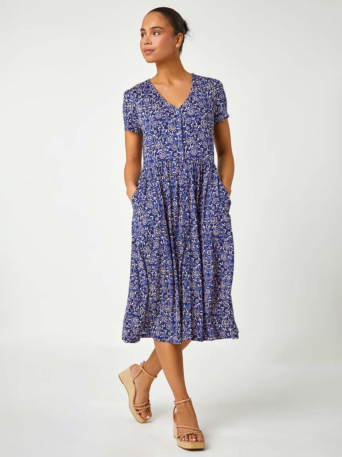 undefined Petite Floral Button Pocket Midi Dress
