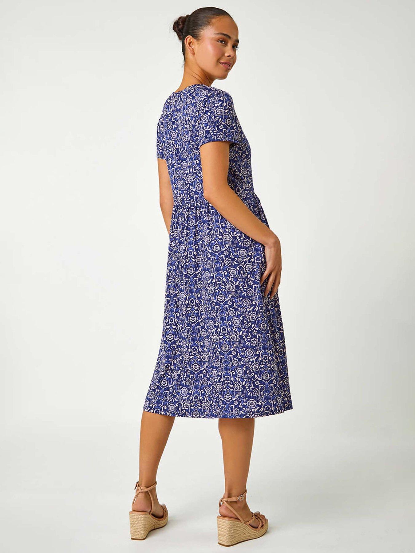 Image 2 of 5 of Roman Petite Floral Button Pocket Midi Dress