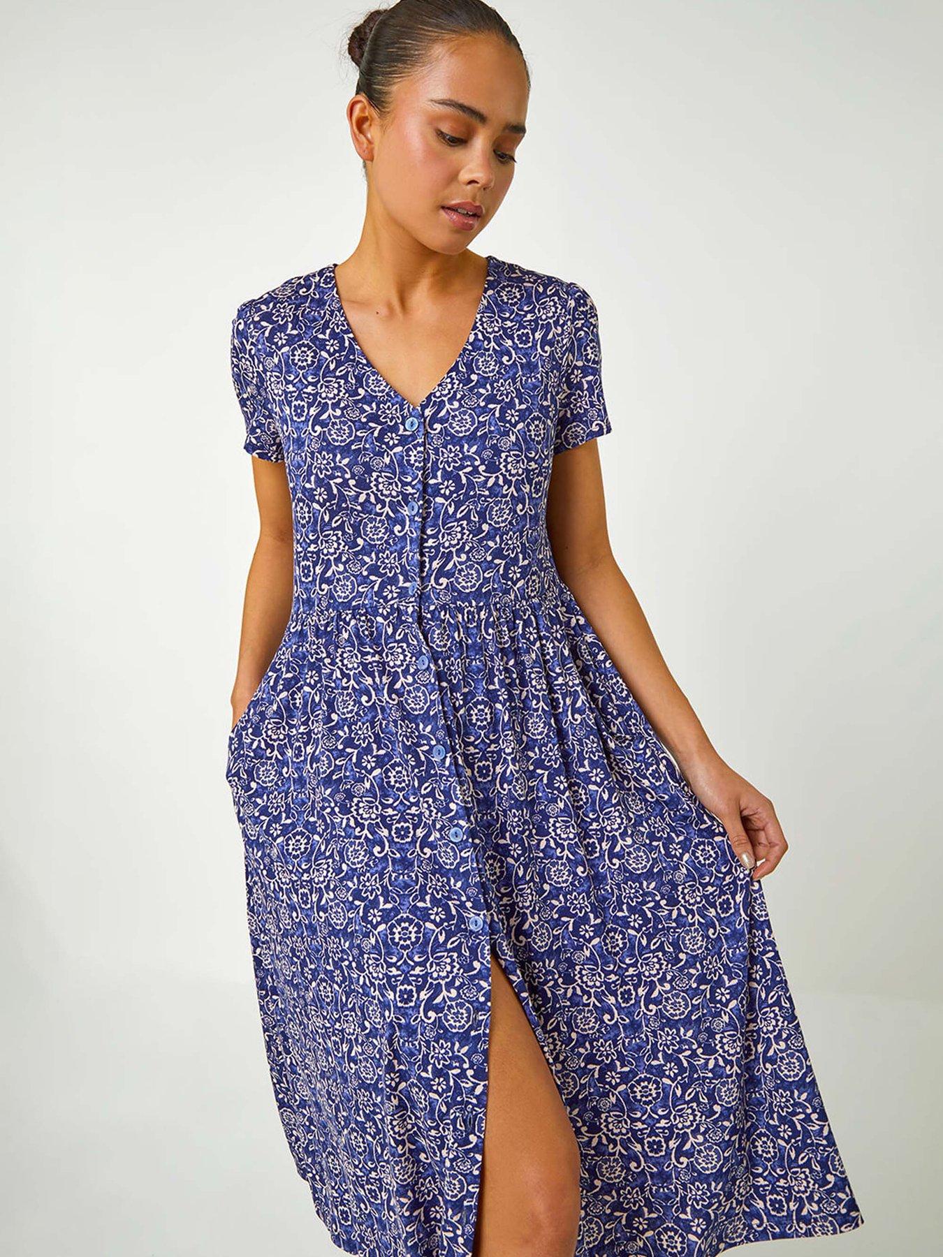 Image 3 of 5 of Roman Petite Floral Button Pocket Midi Dress