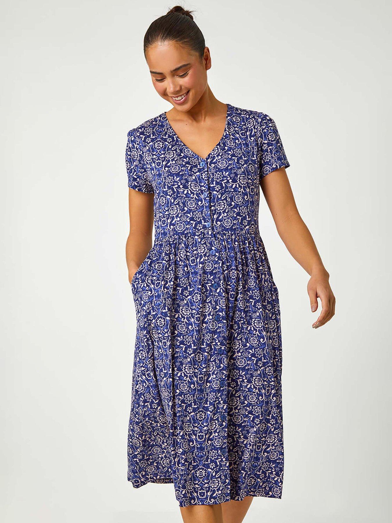 Image 4 of 5 of Roman Petite Floral Button Pocket Midi Dress