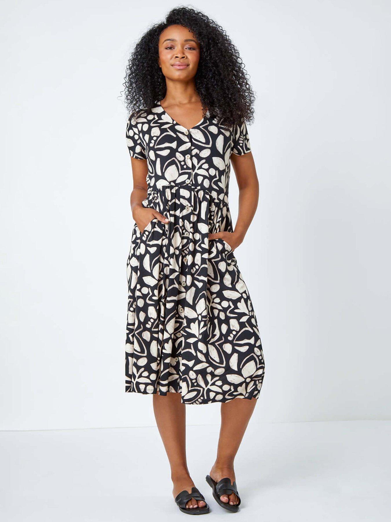 undefined Petite Floral Button Pocket Midi Dress