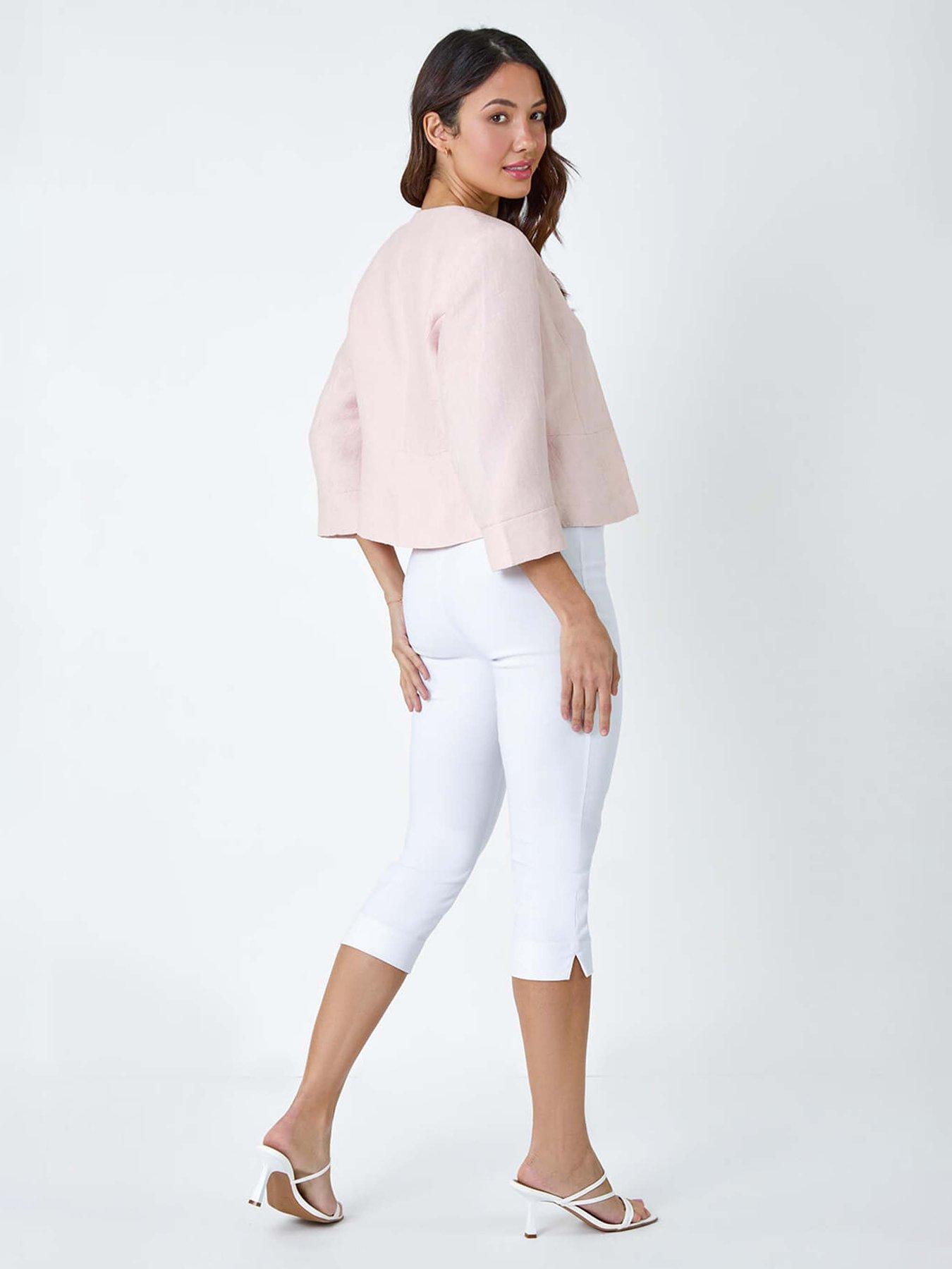 Image 2 of 5 of Roman 3/4 Sleeve Pleated Textured Cropped Jacket - Pink
