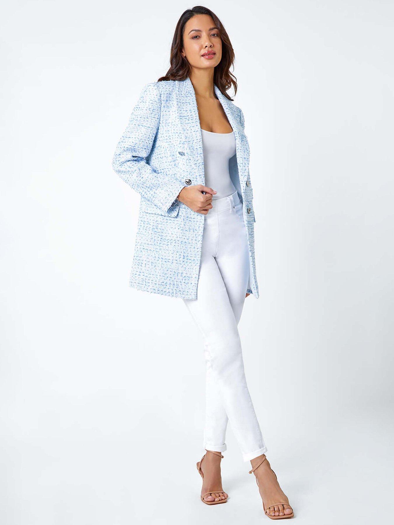 Image 3 of 5 of Roman Textured Check Boucle Blazer Jacket - Blue