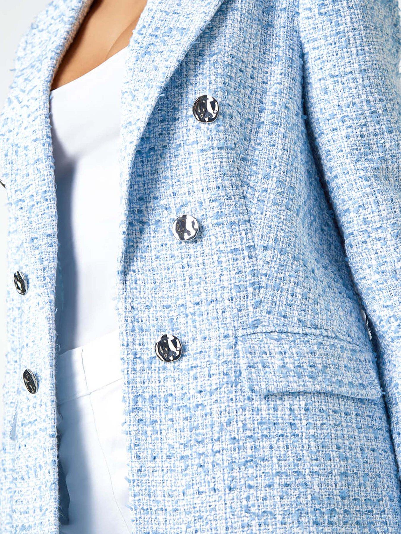 Image 5 of 5 of Roman Textured Check Boucle Blazer Jacket - Blue