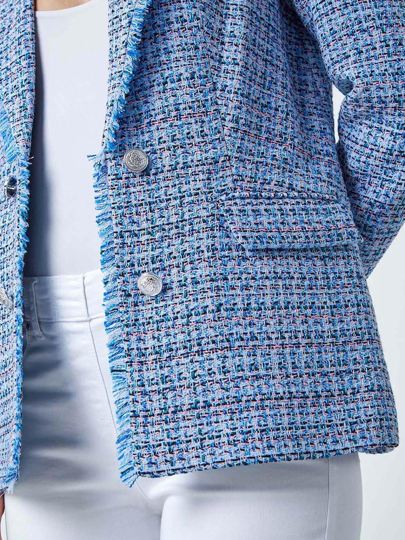 Image 5 of 5 of Roman Frayed Edge Boucle Check Jacket - Blue