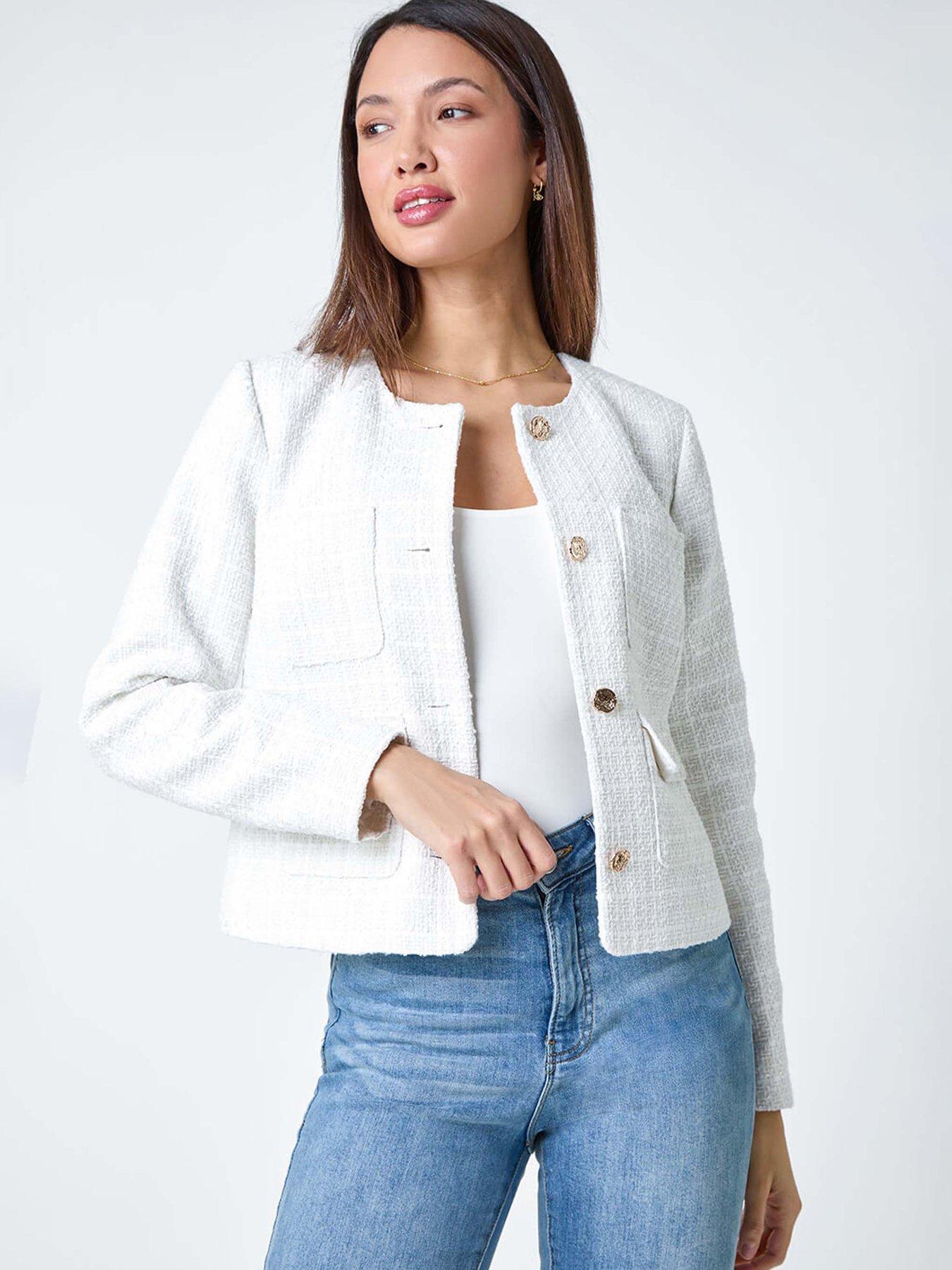 undefined Collarless Boucle Jacket