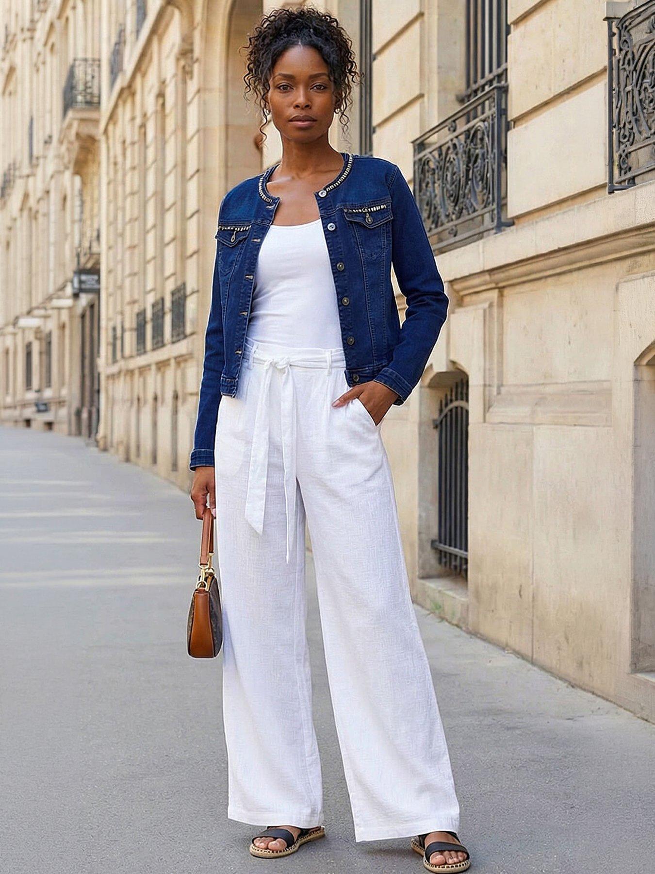 Womens Denim Tu Collarless Denim Jacket Roman Collarless Tape