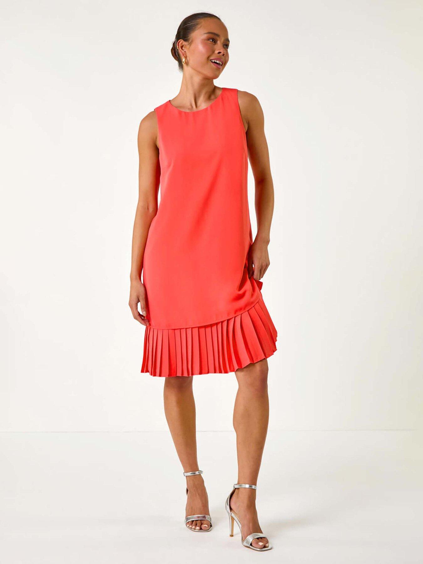 undefined Petite Sleeveless Pleated Hem Shift Dress - Pink