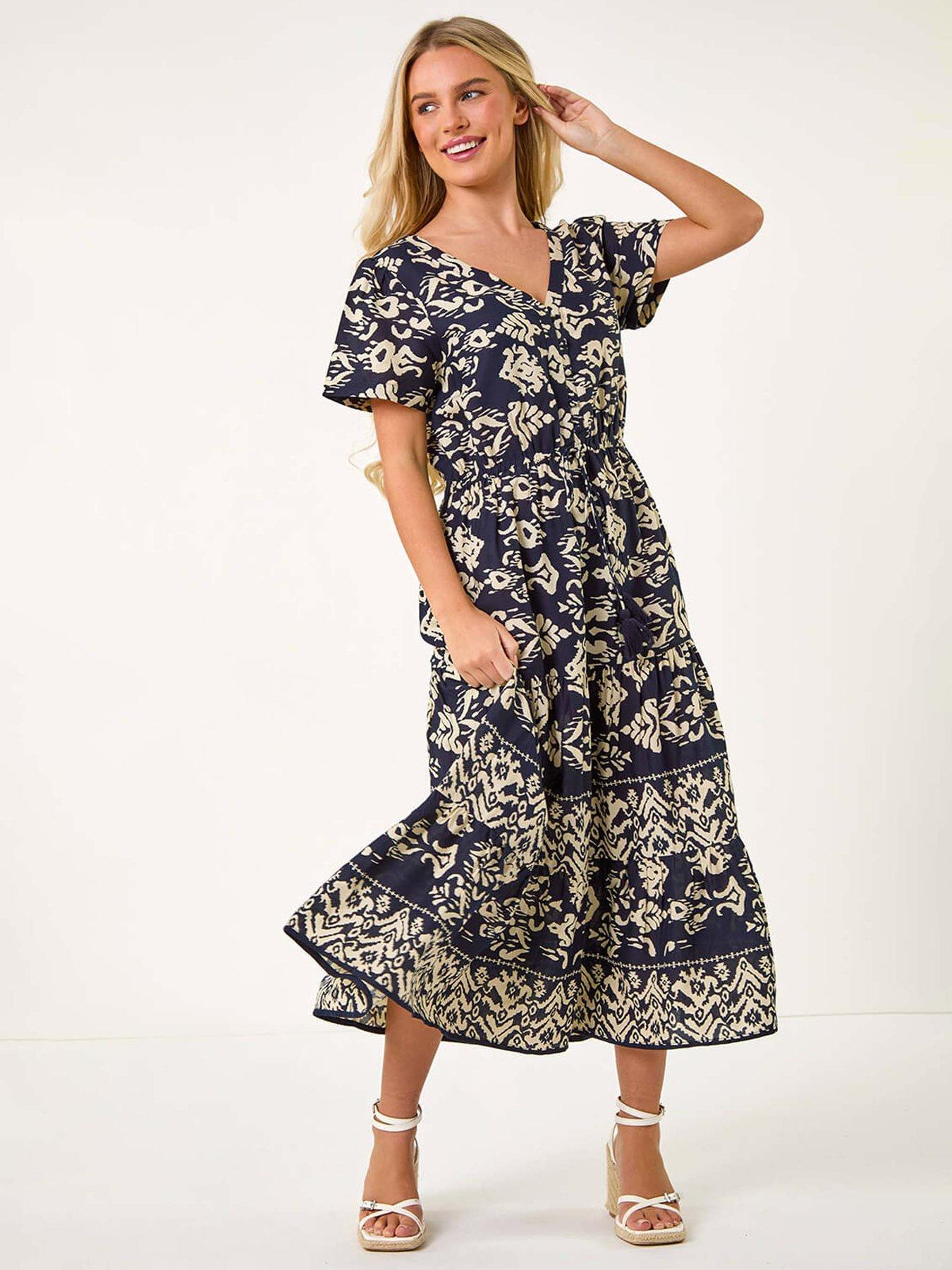 undefined Petite Aztec Print Stretch Midi Dress