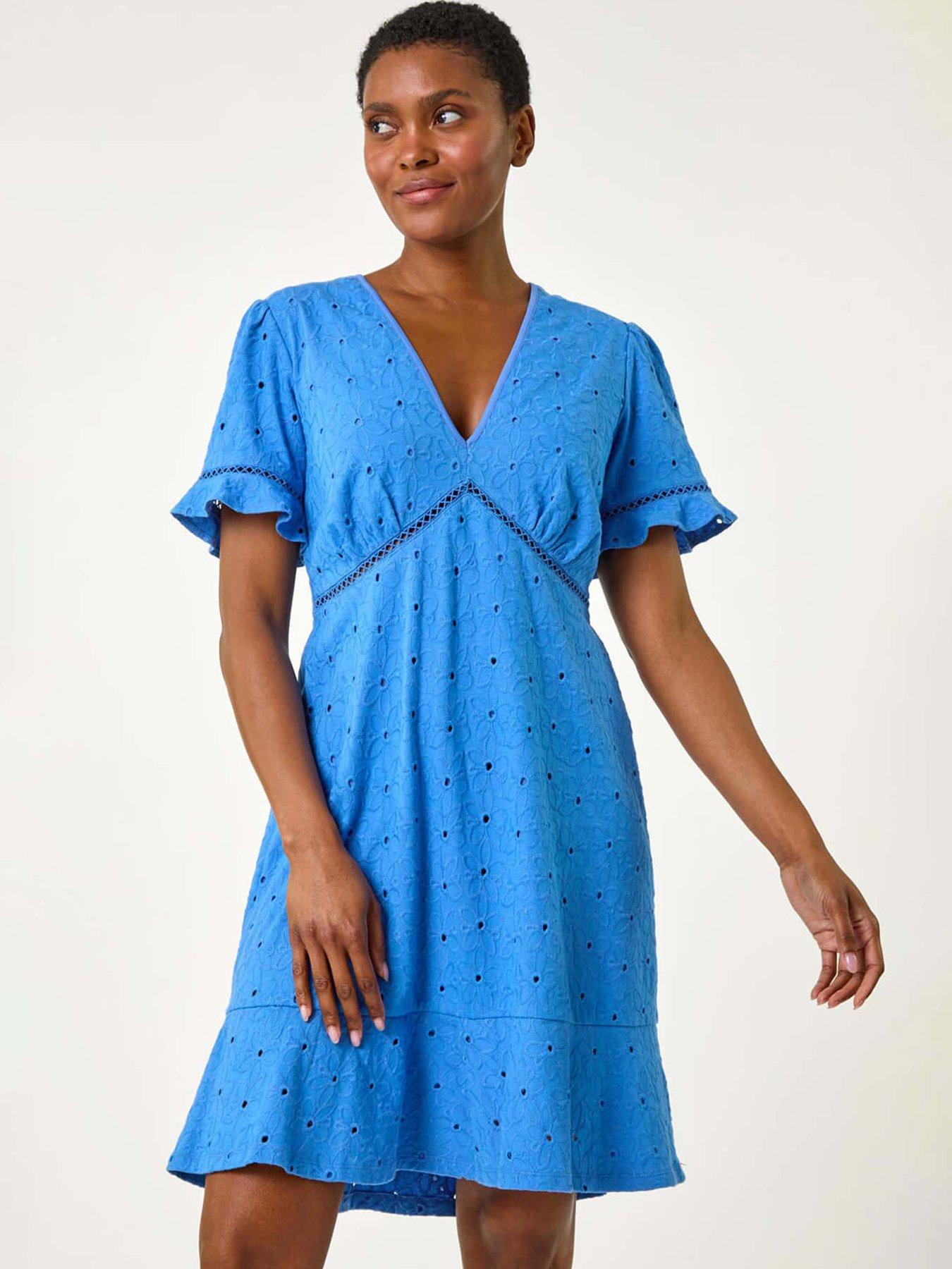 undefined Embroidered Cotton Stretch Jersey Frill Dress
