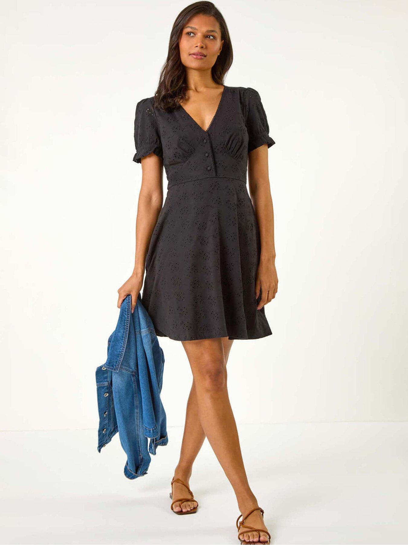 undefined Embroidered Cotton Stretch Jersey Frill Dress