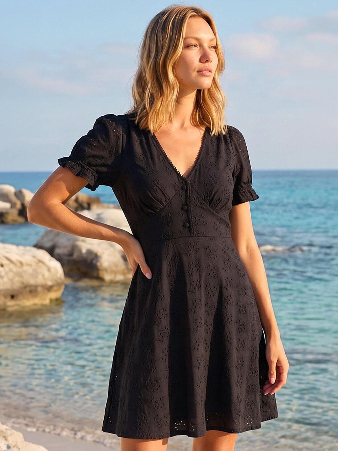 Roman Embroidered Cotton Stretch Jersey Frill Dress