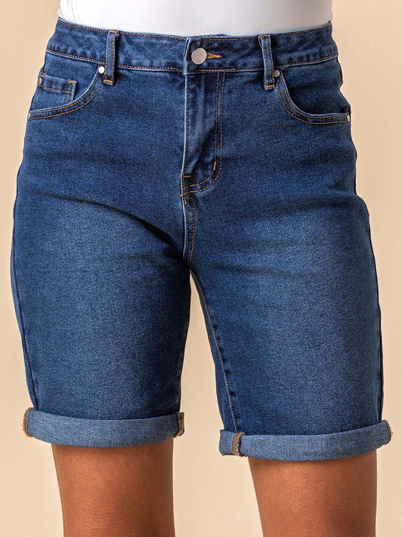 undefined Turned Hem Denim Stretch Shorts