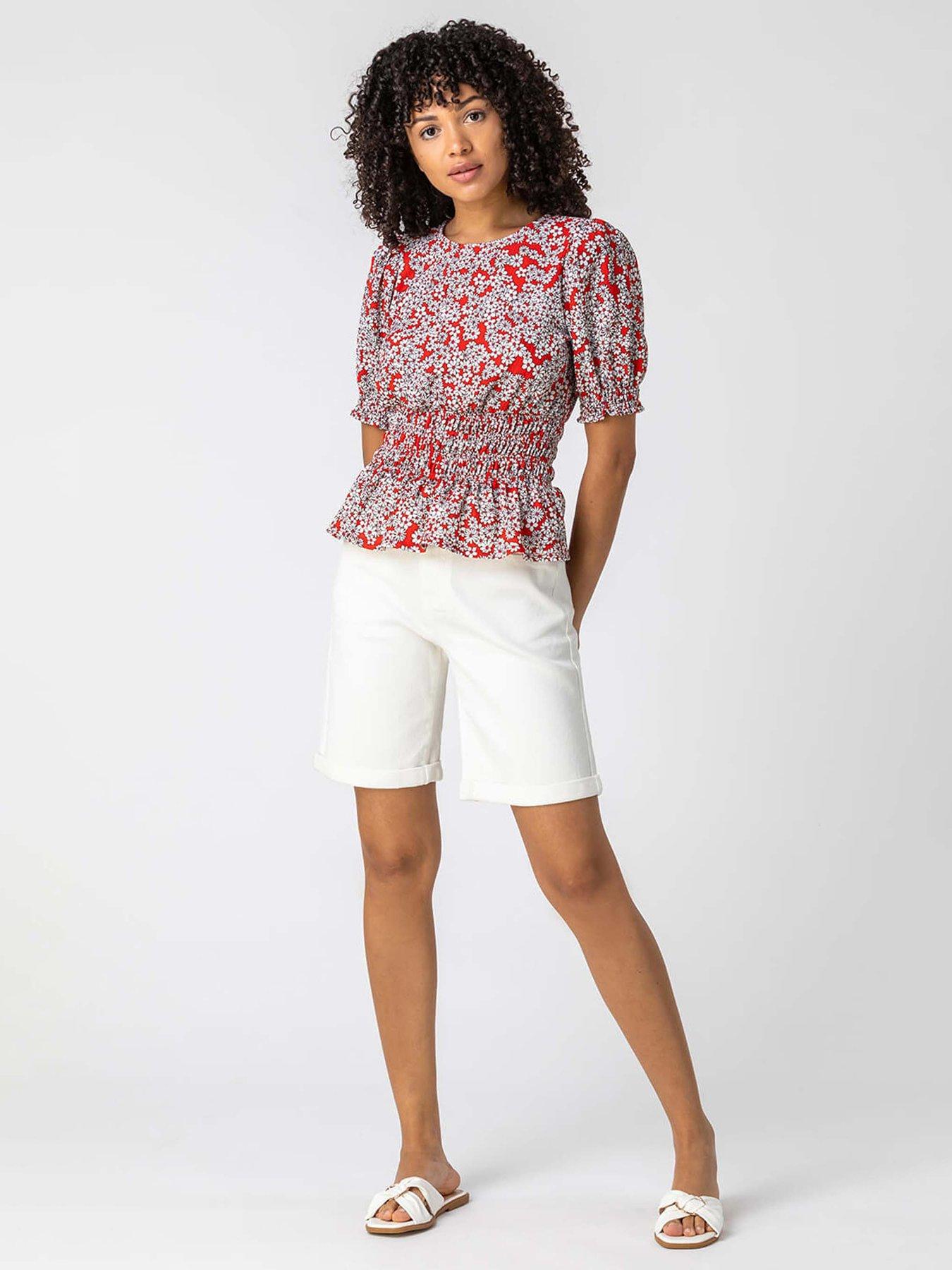 Image 3 of 4 of Roman Turned Hem Denim Stretch Shorts