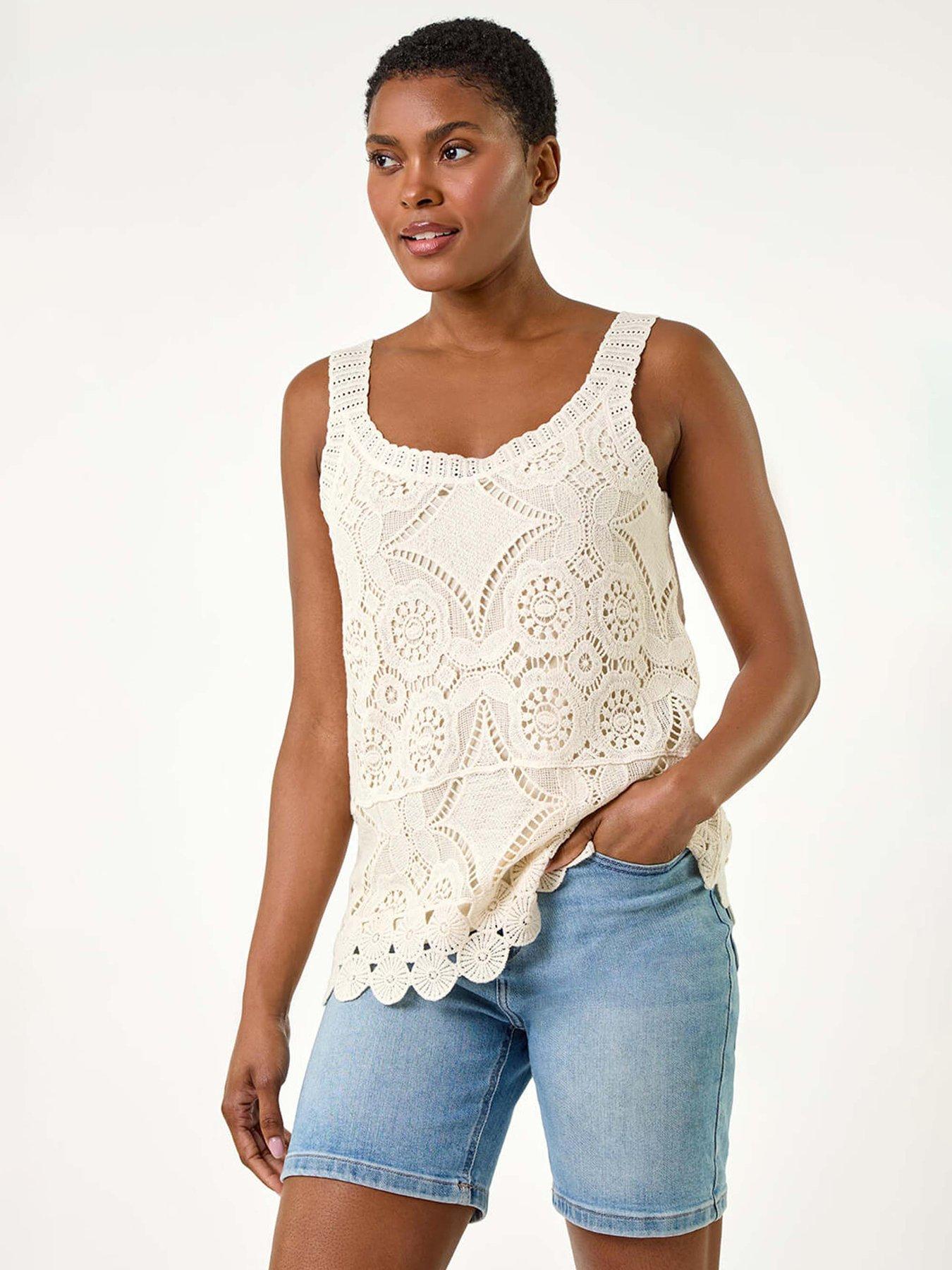 Image 1 of 5 of Roman Cotton Crochet Knit Vest Top