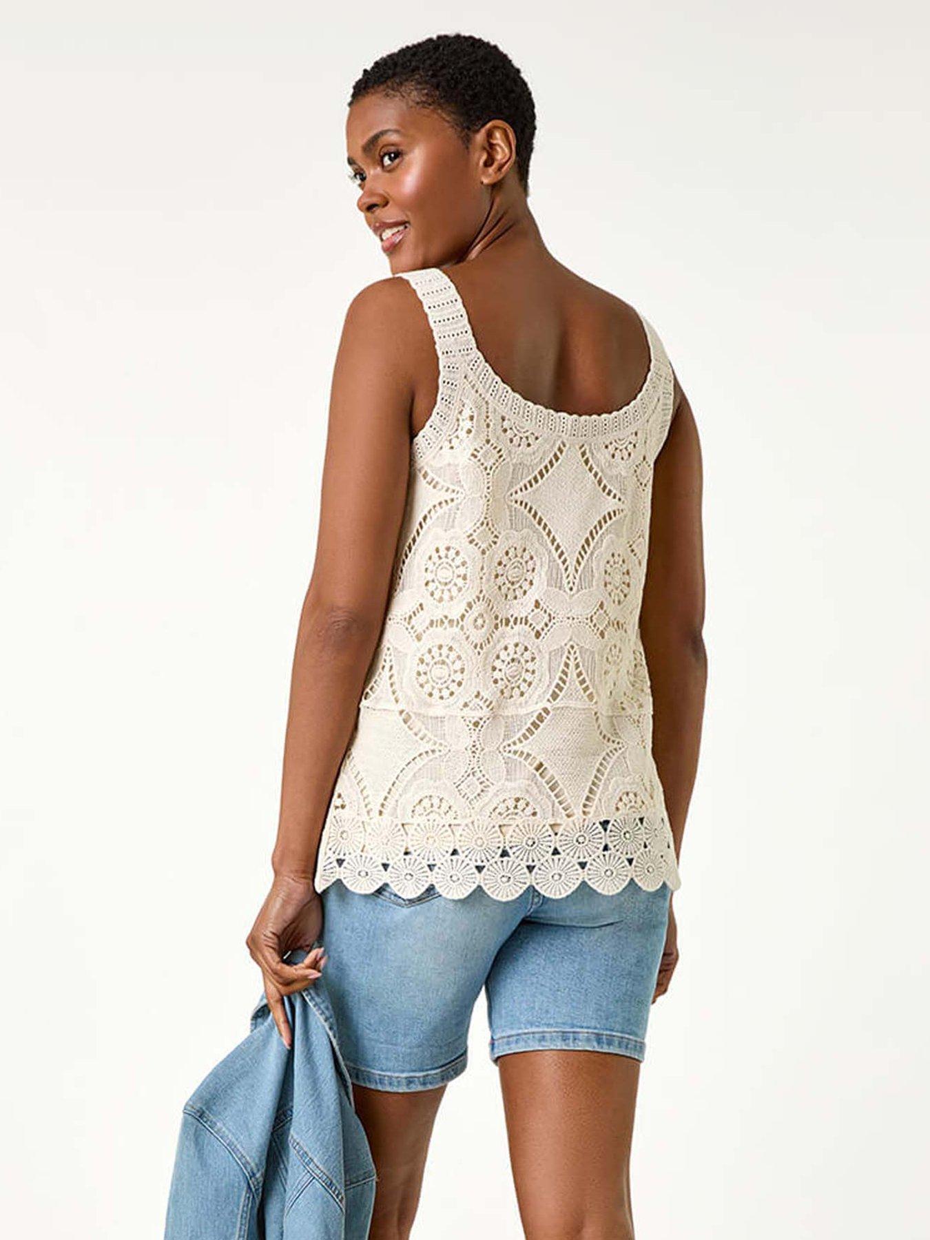 Image 2 of 5 of Roman Cotton Crochet Knit Vest Top