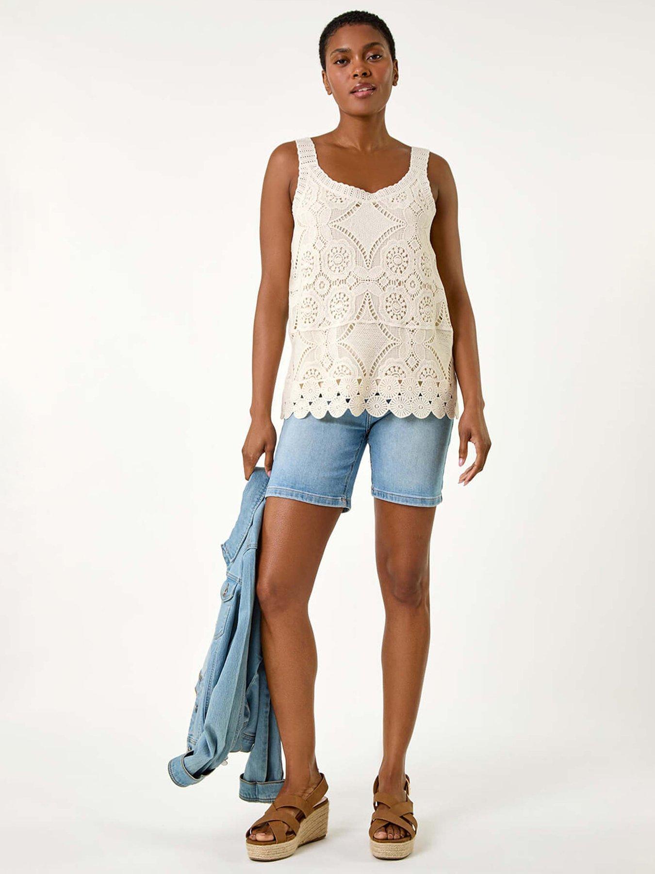 Image 3 of 5 of Roman Cotton Crochet Knit Vest Top