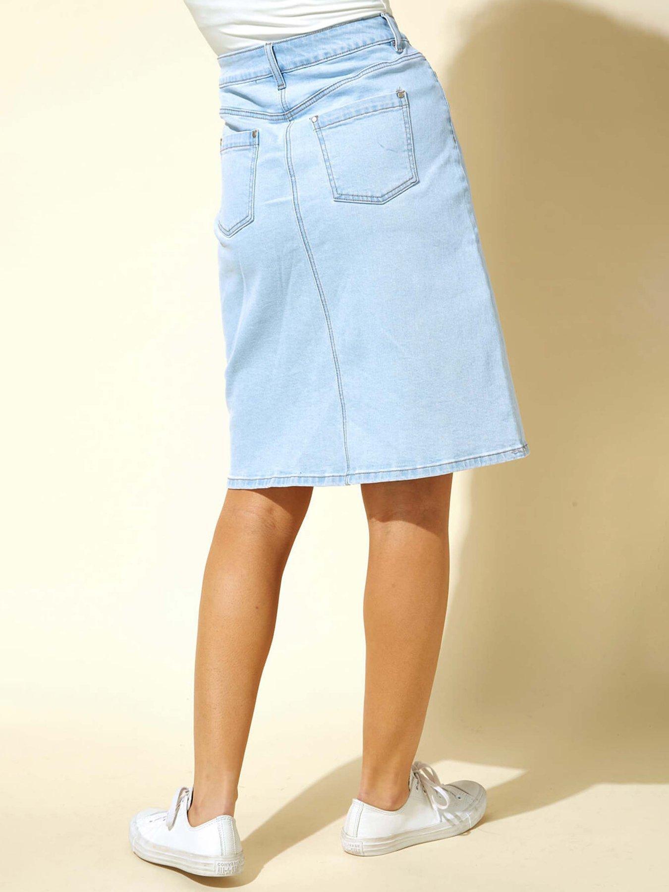 Image 2 of 4 of Roman Cotton Denim Stretch A Line Skirt